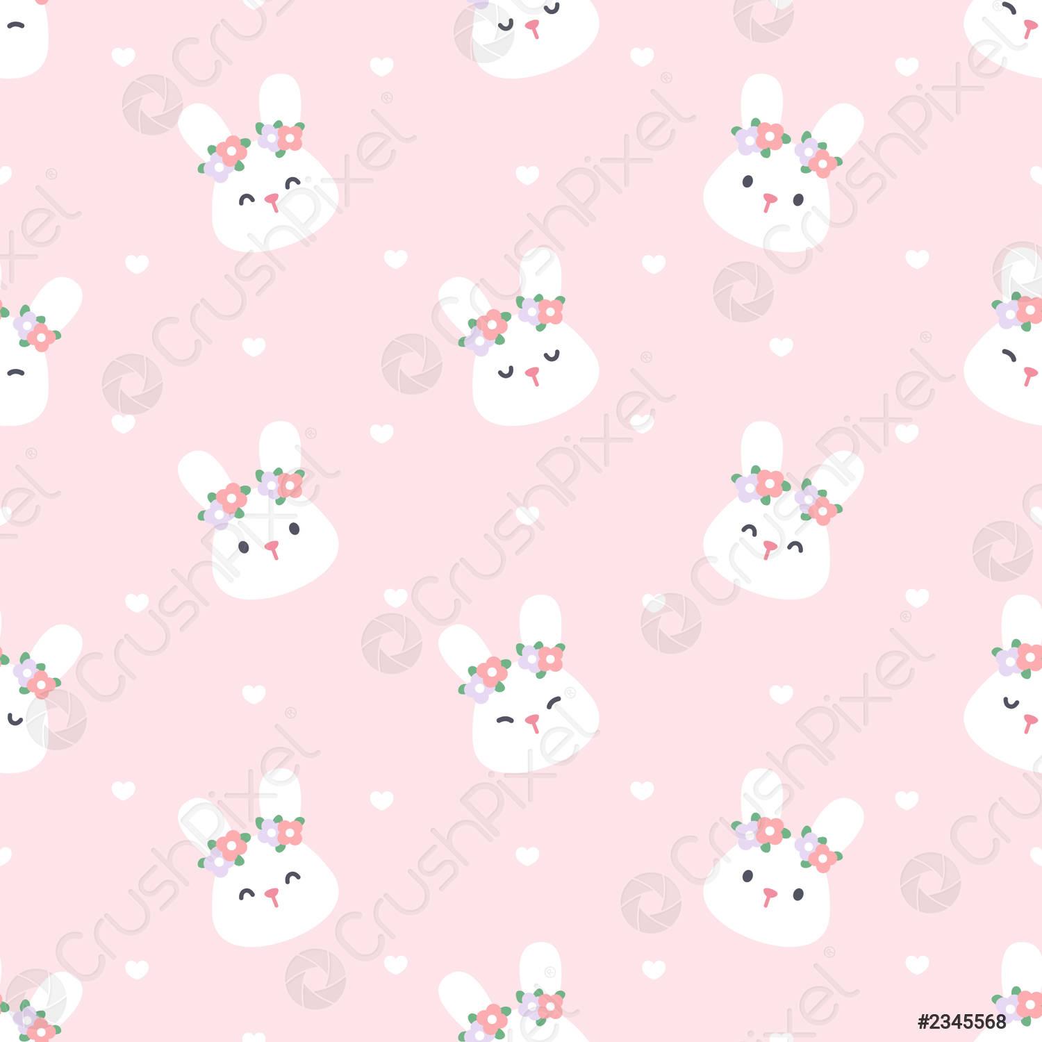 1500x1500 Cute bunny with flower crown seamless pattern background