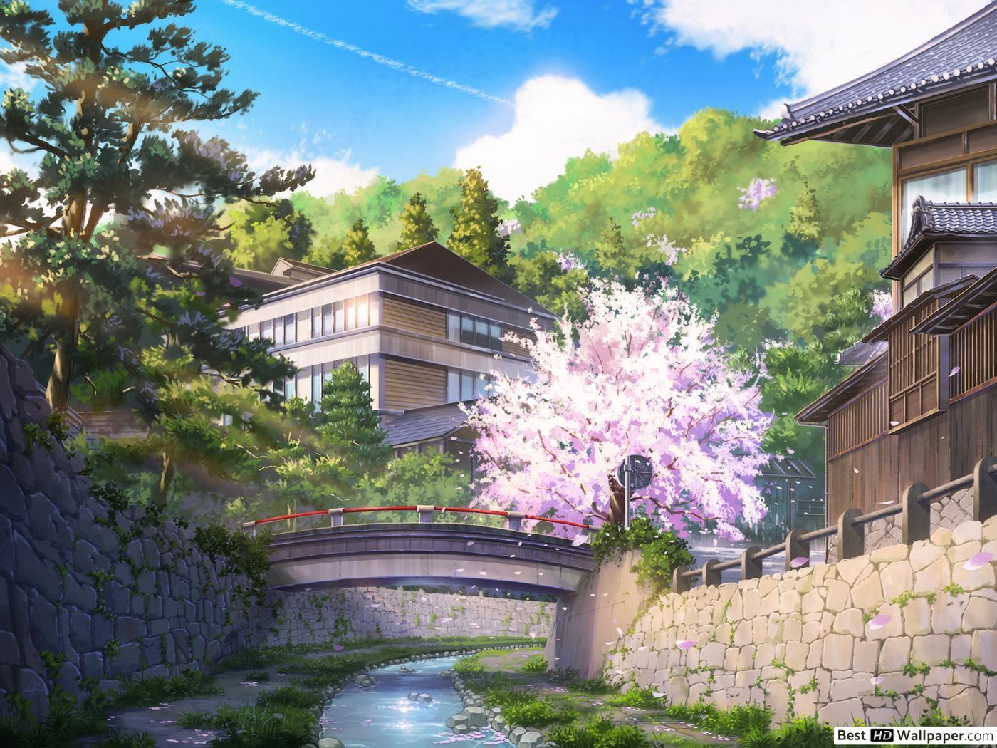 1400x1050 Sakura Bridge HD wallpaper download