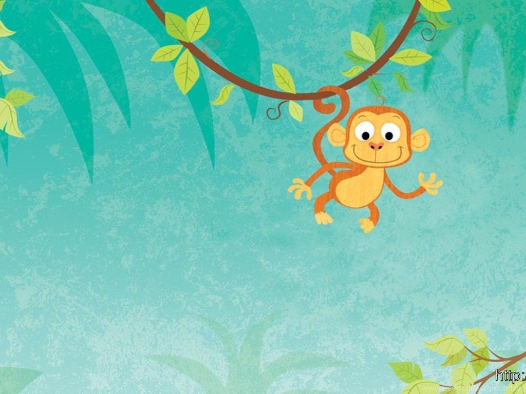 1024x768 Funny Cartoon Monkey Hanging On The Tree Wallpaper HD Desktop Background