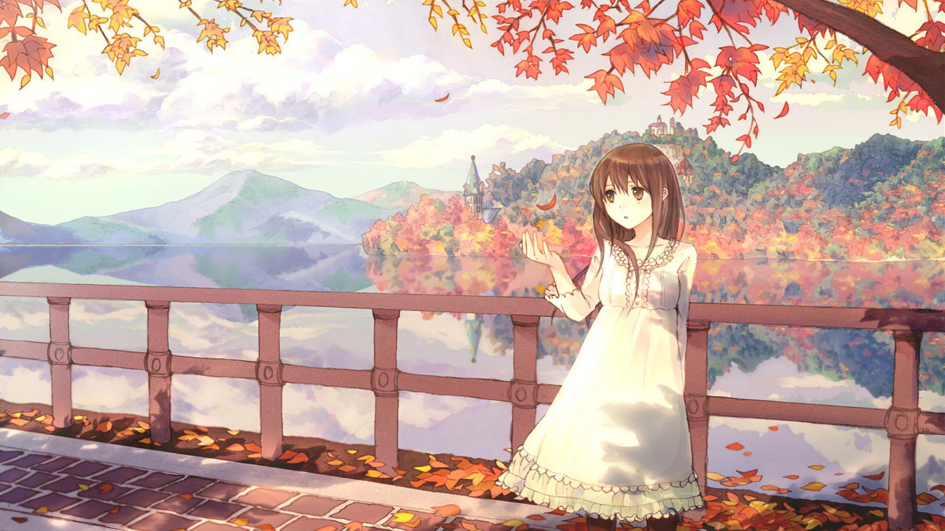 1920x1080 Anime Girl Autumn Wallpaper