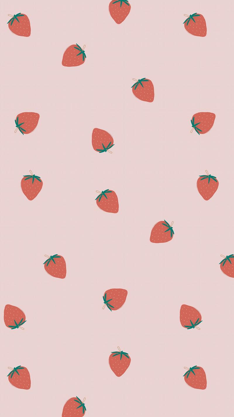 800x1422 Psd hand drawn strawberry pattern pastel pink. Royalty free stock Illustration. High Resolution graphic