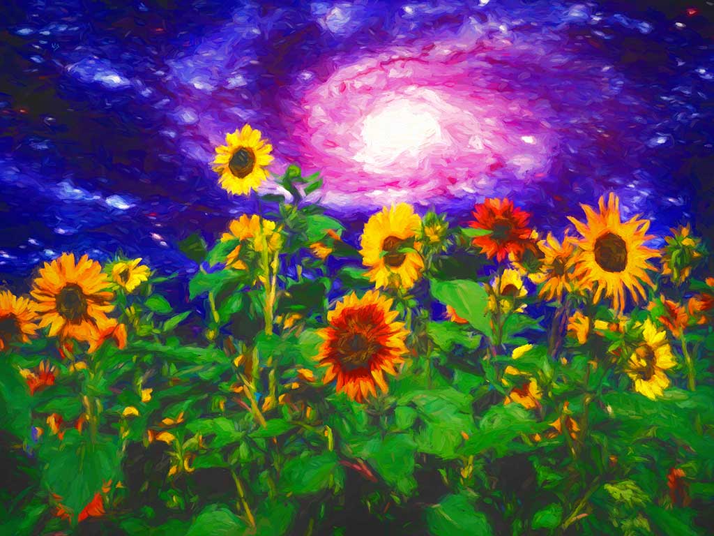 1024x768 Galactic Light Sunflowers in Paintings