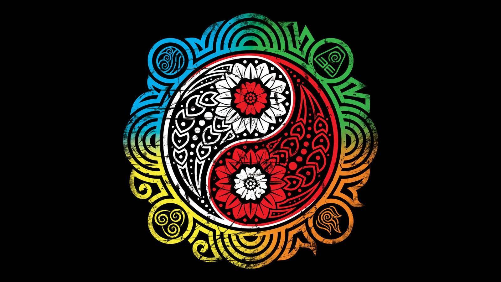 1600x900 #Yin and Yang, #Avatar: The Last Airbender, #minimalism, #colorful, #black background, wallpaper. Mocah HD Wallpaper