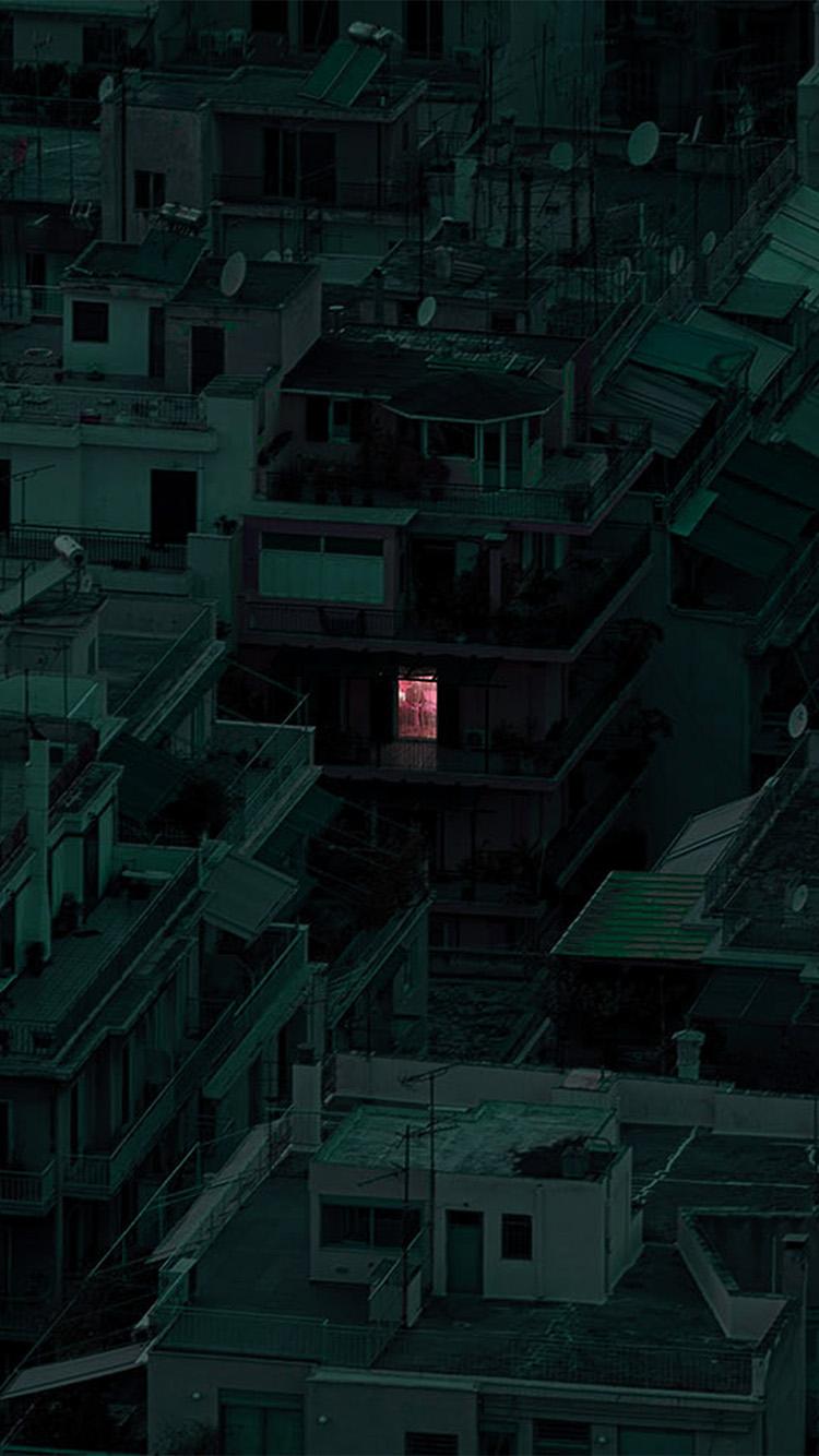 750x1334 Minimal Dark Architecture Art Green Wallpaper