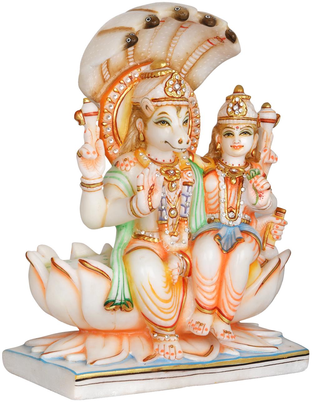 1000x1291 Bhagawan Hayagriva with Devi Lakshmi with Sheshanaga Canopy. Exotic India Art