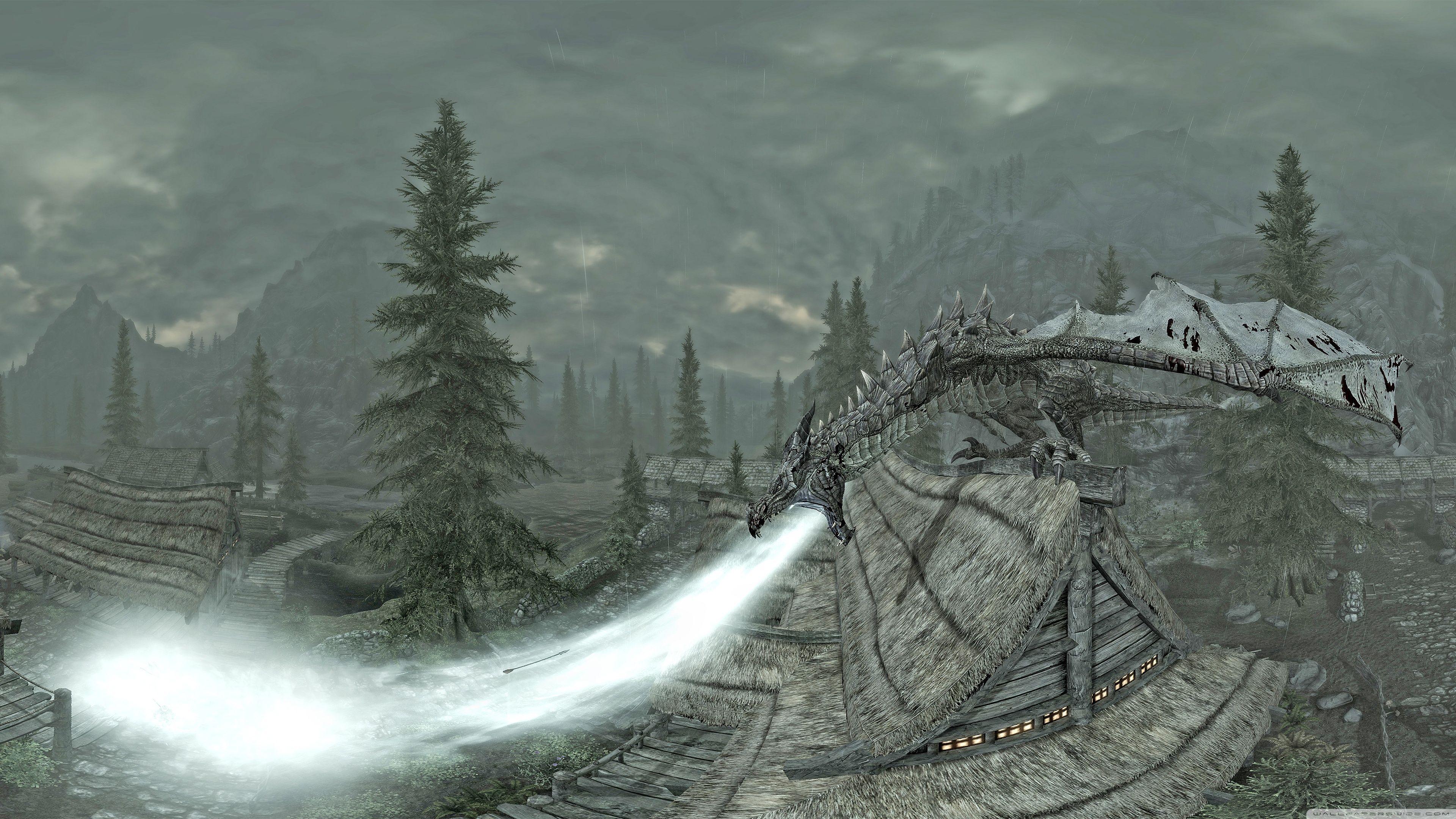 3840x2160 Riverwood, Dragon Attack, The Elder Scrolls V Skyrim ❤ 4K HD