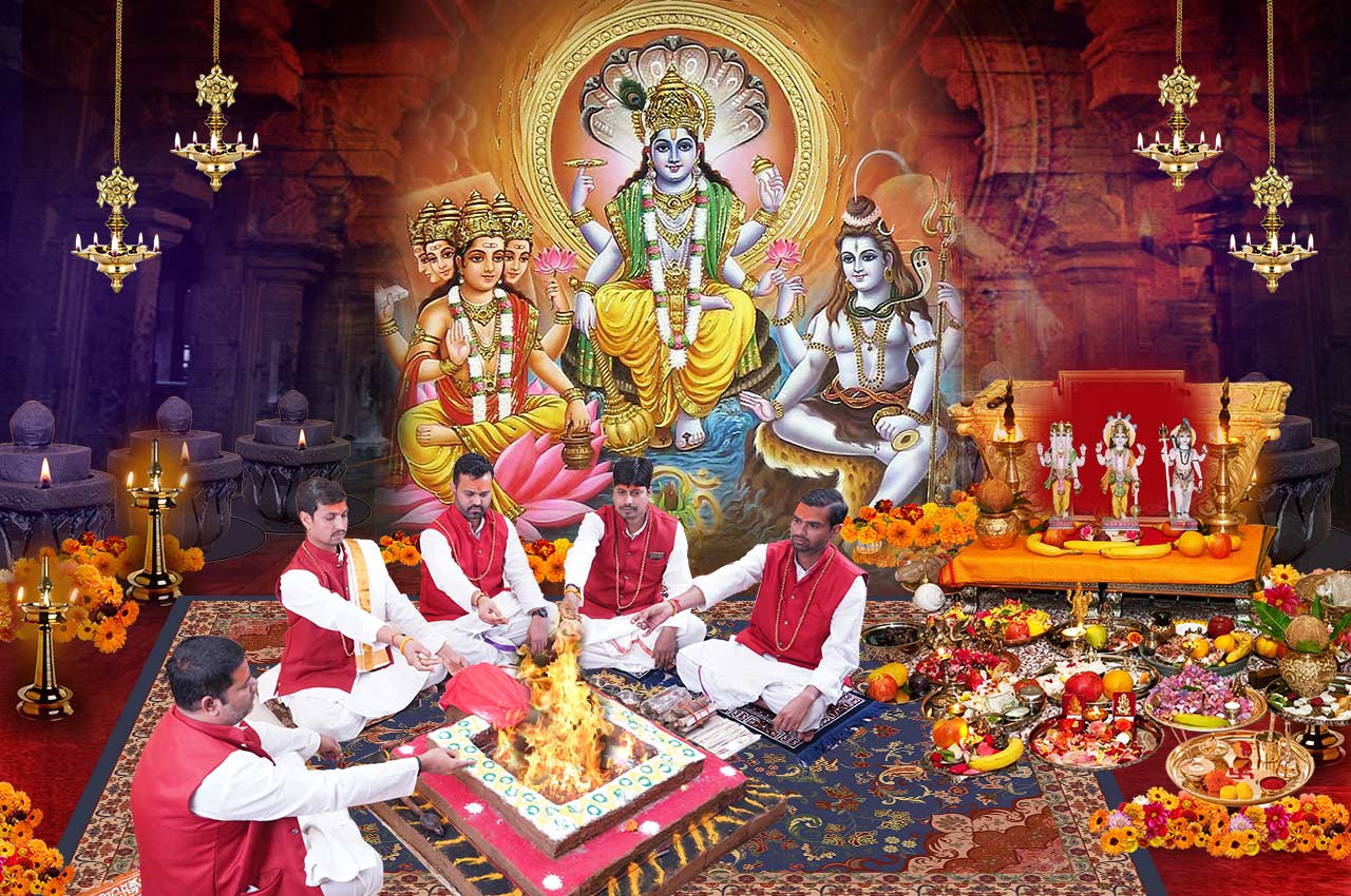 1280x850 Brahma Vishnu Mahesh Trimurti Puja