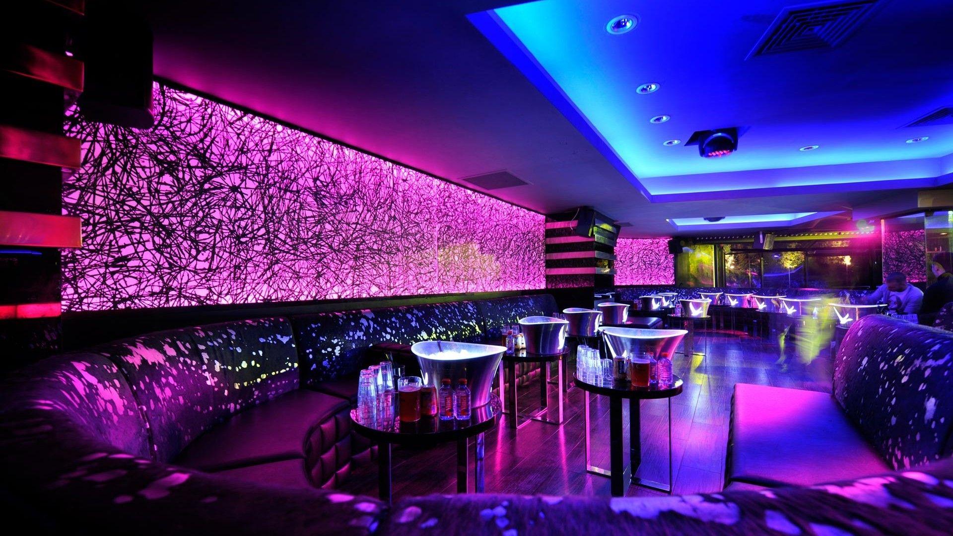 1920x1080 Wonderful Neon Lights In A Night Club Lounge HD Desktop Background wallpaper free. Nightclub design, Bar design, Club lighting