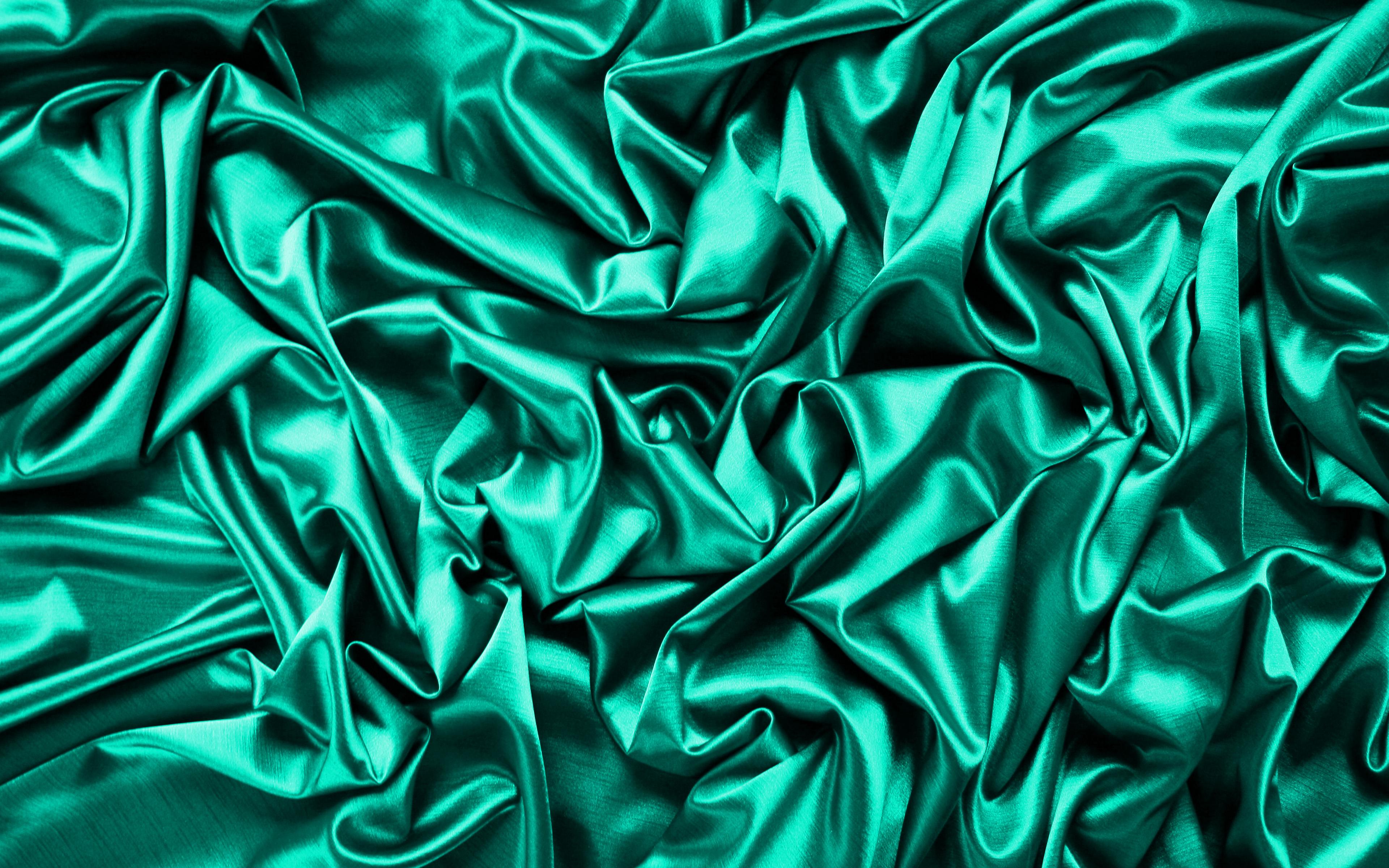 3840x2400 Download wallpaper turquoise satin background, 4k, silk textures, satin wavy background, turquoise background, satin textures, satin background, turquoise silk texture for desktop with resolution 3840x2400. High Quality HD picture wallpaper