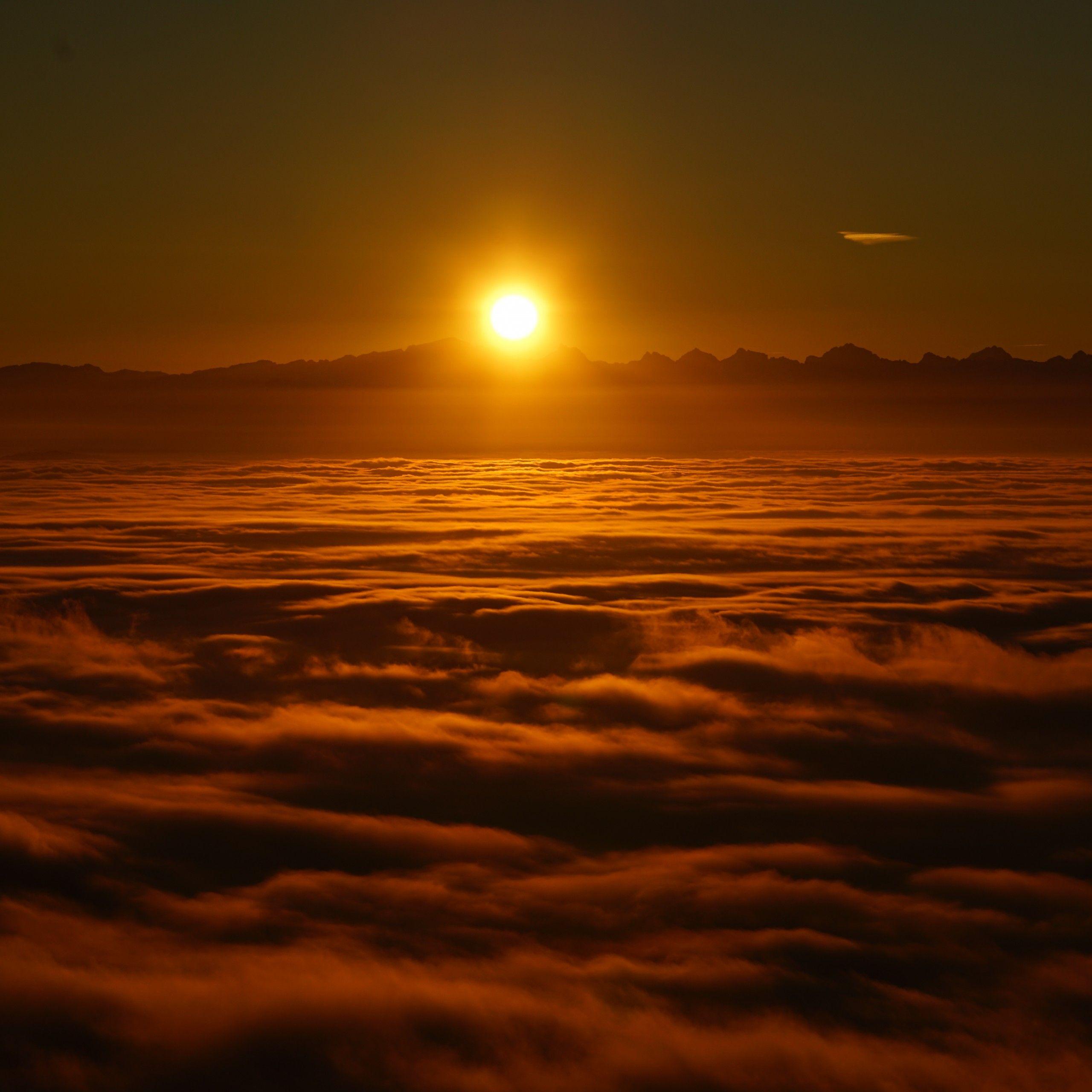 2560x2560 Sunrise On Clouds Anime 4k Wallpaper