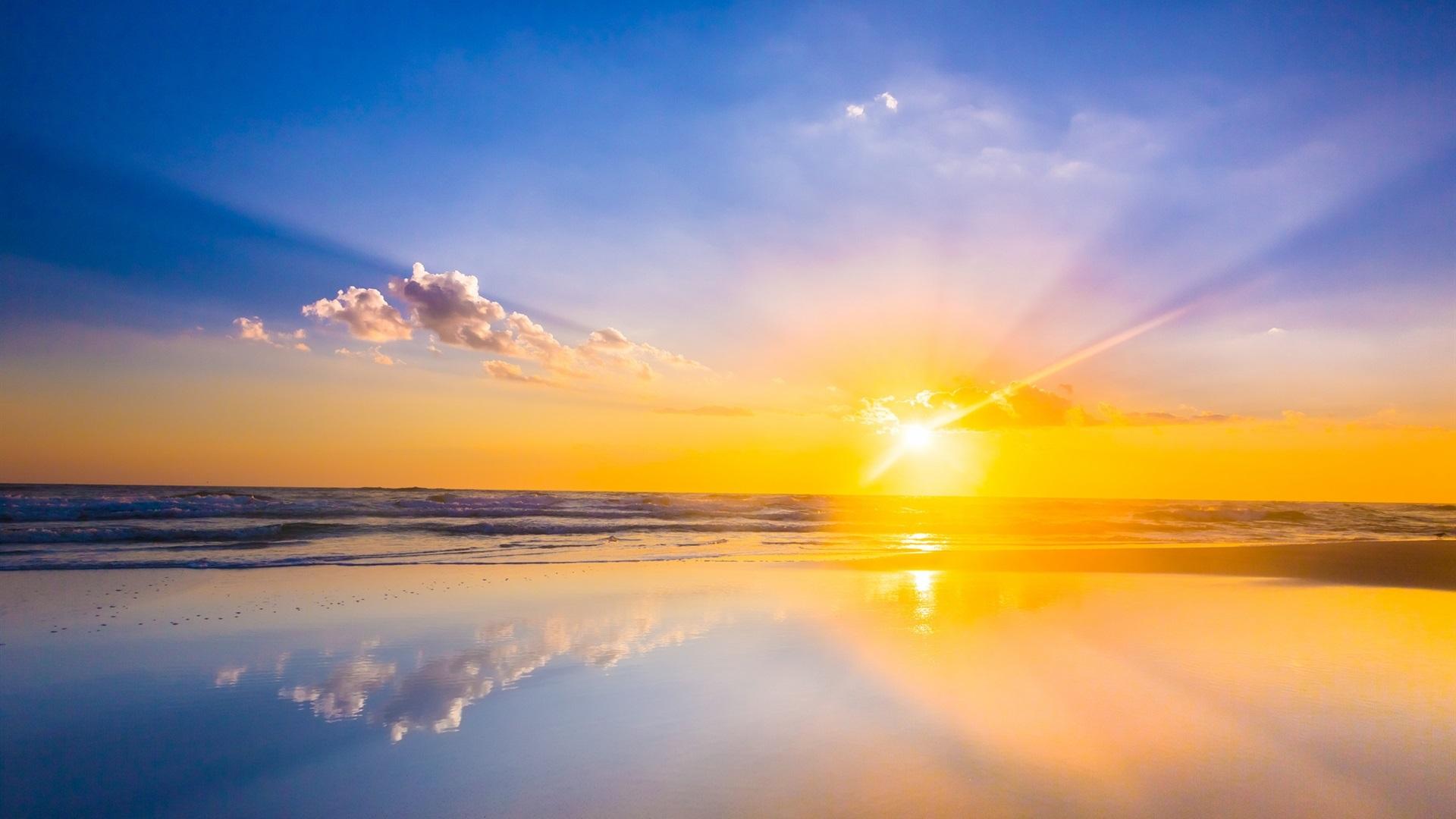 1920x1080 Wallpaper Sunrise, sea, beach, clouds, sky 1920x1200 HD Picture, Image