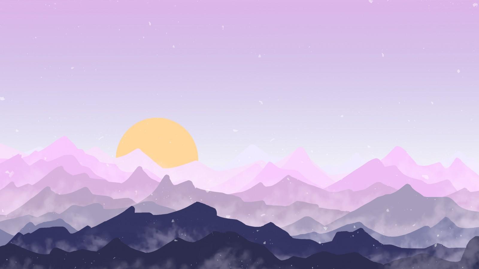 1600x900 illustration, digital art, abstract, sky, artwork, sunrise, Sun, horizon, atmosphere, mountain, dawn, screenshot, atmospheric phenomenon, computer wallpaper, mountain range. Mocah HD Wallpaper