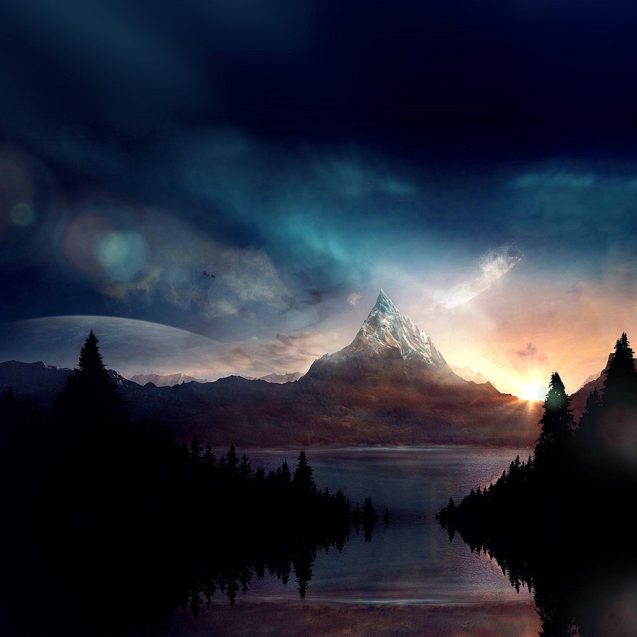 2048x2048 Mountain Nature Fantasy Art Illustration iPad Air Wallpaper Free Download