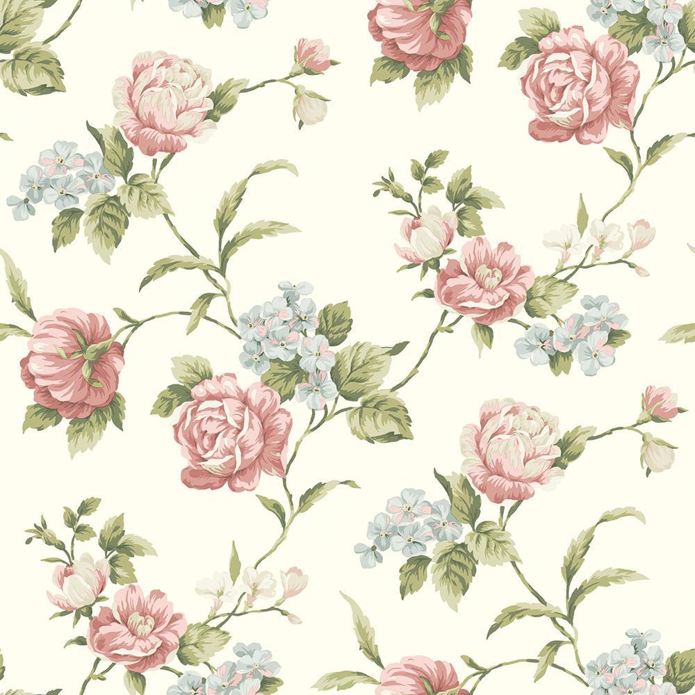 1000x1000 Chesapeake Gleason White Floral Rose Trail Wallpaper Sample