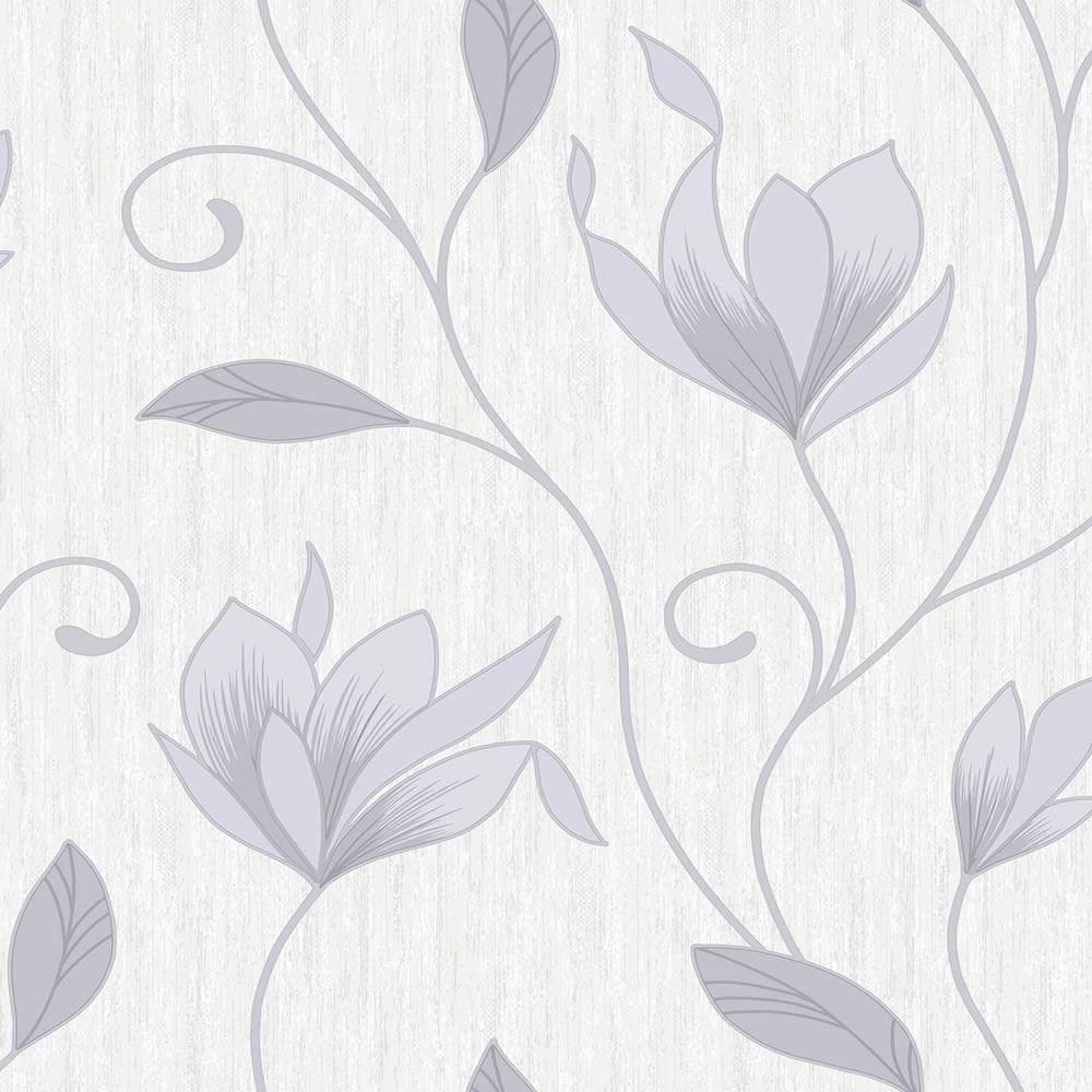 1000x1000 Vymura Synergy Glitter Floral Wallpaper Dove Grey, White, Silver
