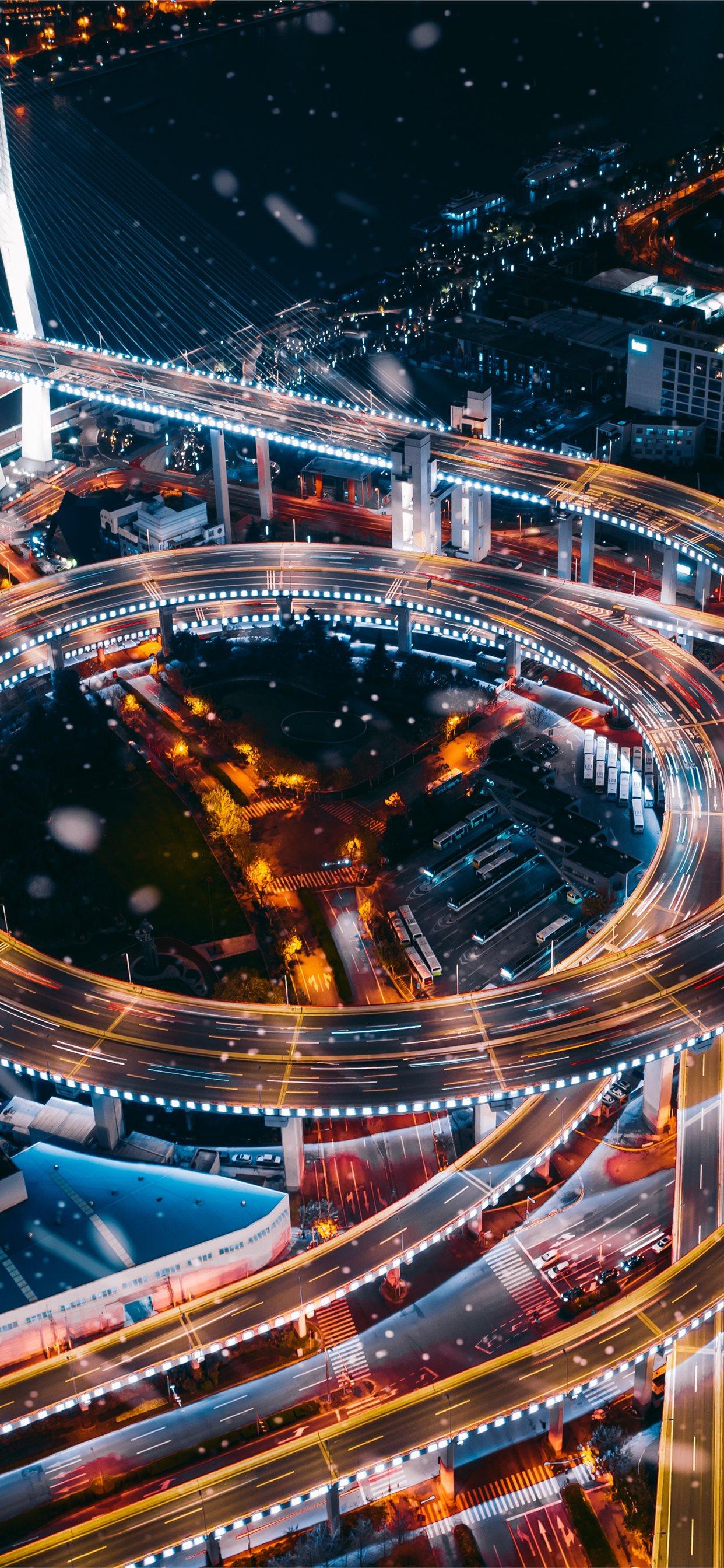 1242x2688 yiran ding nightscape bridge traffic iPhone X Wallpaper Free Download