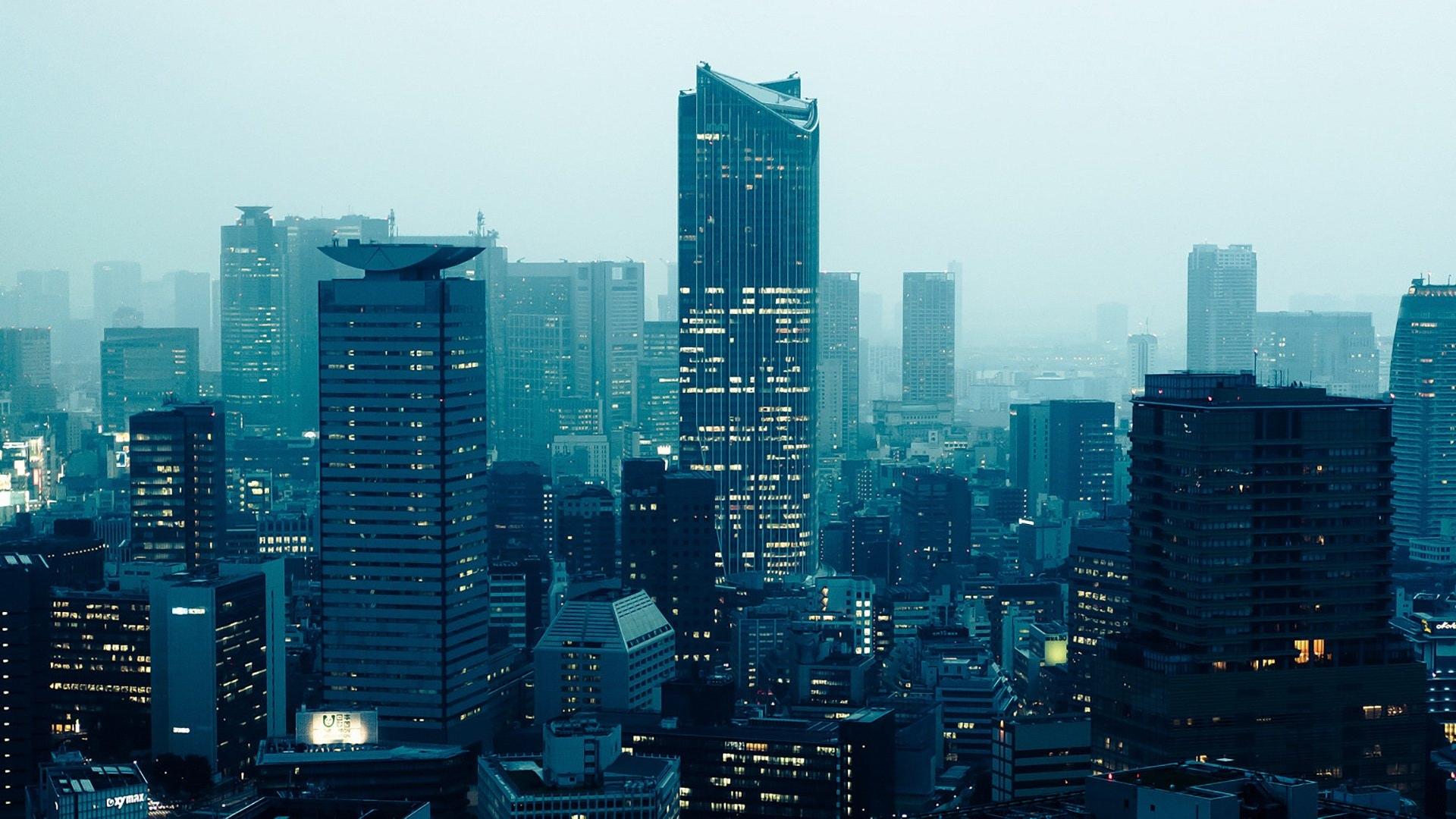 1920x1080 Tokyo Japan Akasaka District Cityscape Nightscape Cyan City Turquoise Wallpaper:1920x1080