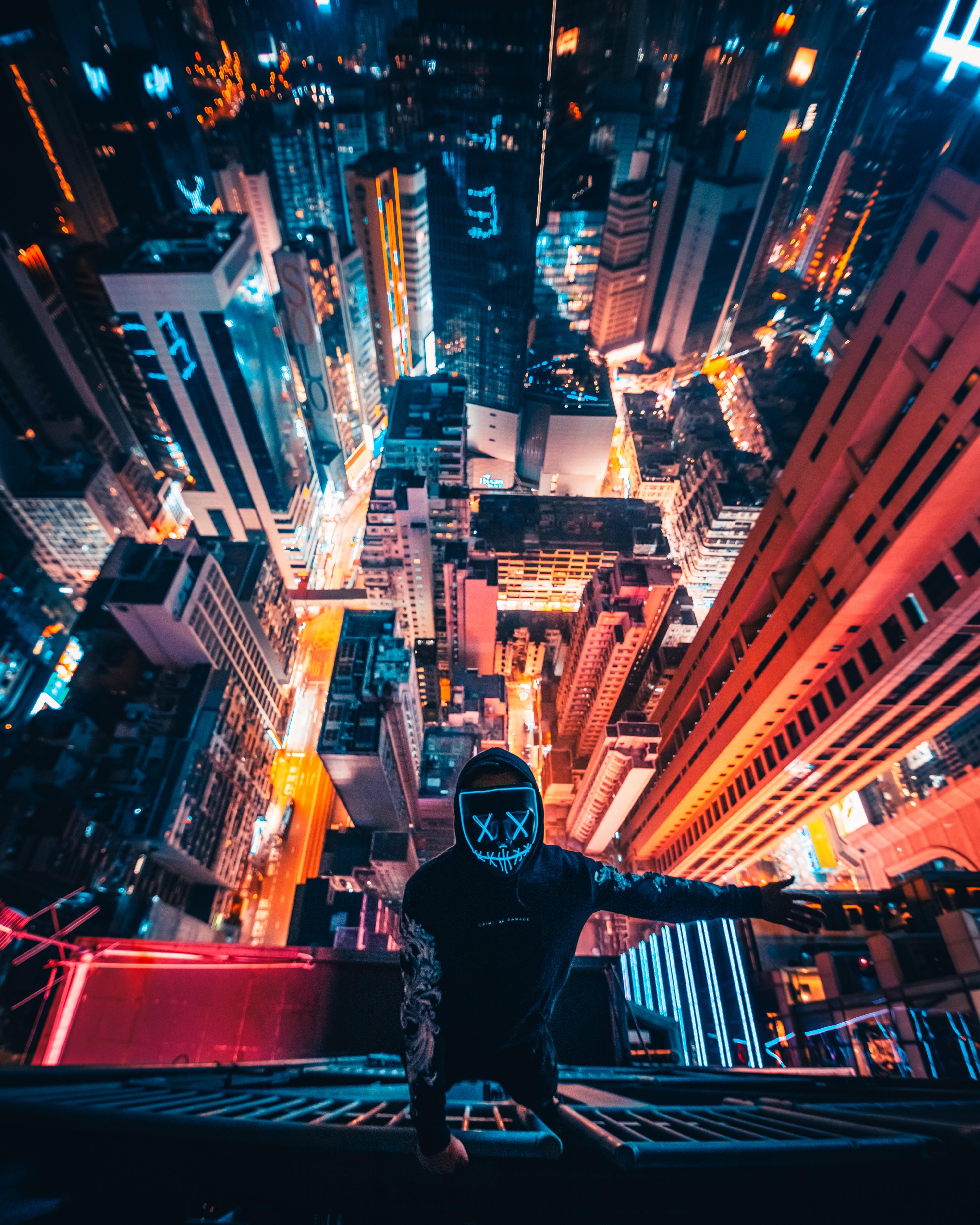 4000x5000 Hong Kong City Wallpaper 4K, Neon Mask, Rooftop, Cityscape, Nightscape, Photography