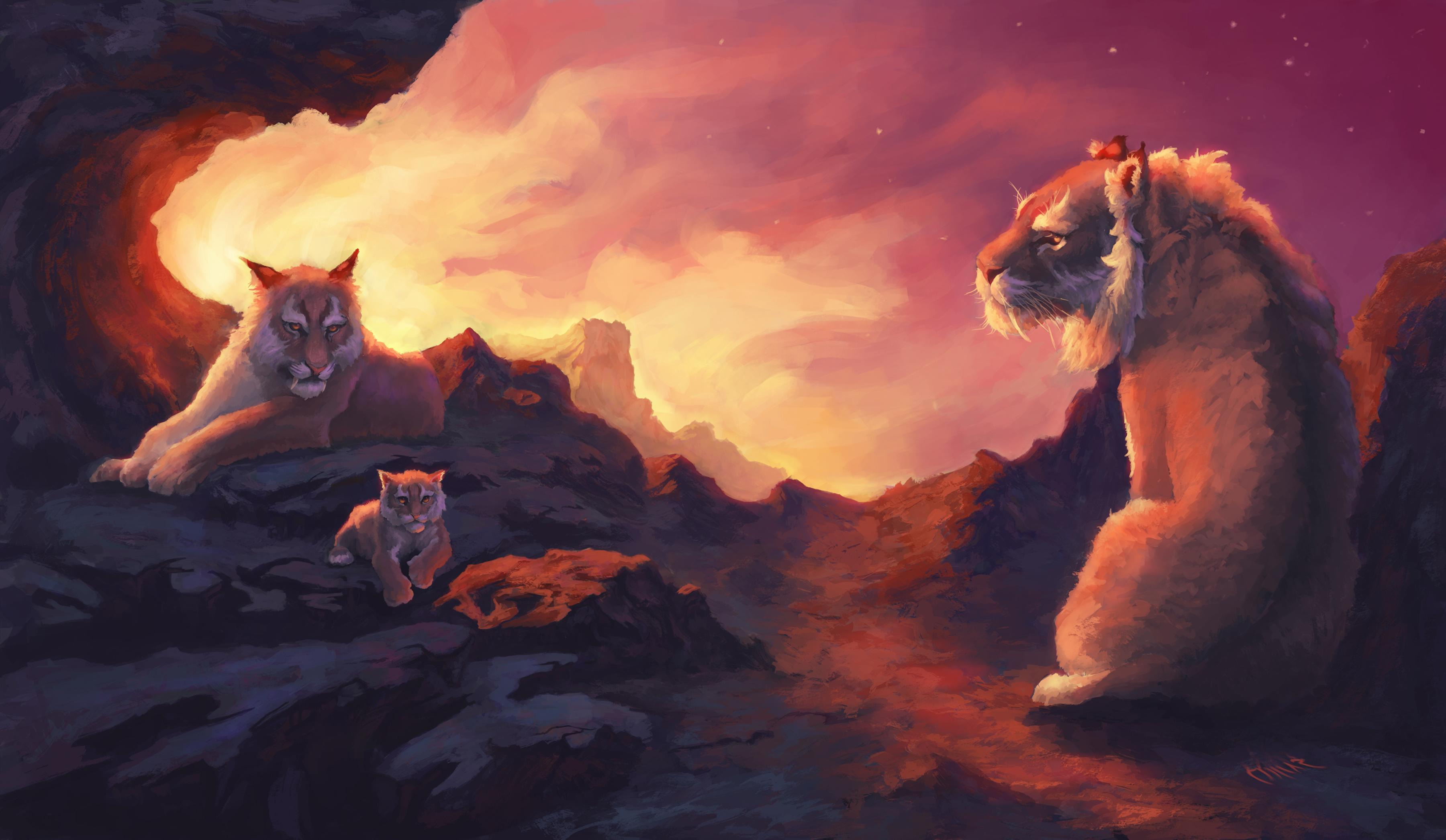3600x2092 Lion Family, HD Artist, 4k Wallpaper, Image, Background, Photo and Picture