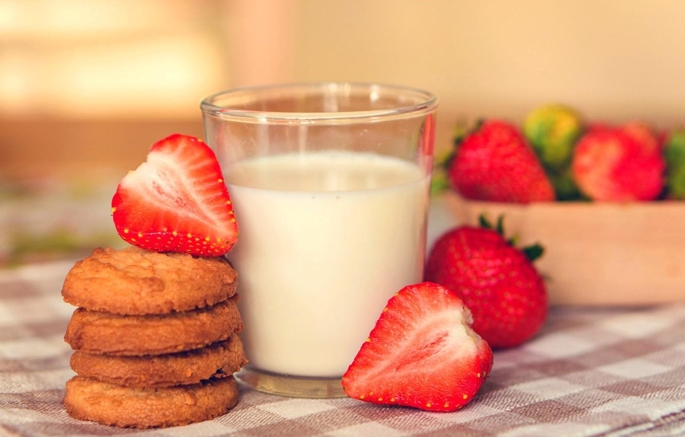 1332x850 Wallpaper background, widescreen, Wallpaper, food, Breakfast, milk, cookies, strawberry, berry, wallpaper, widescreen, background, sweet, full screen, HD wallpaper, widescreen image for desktop, section еда