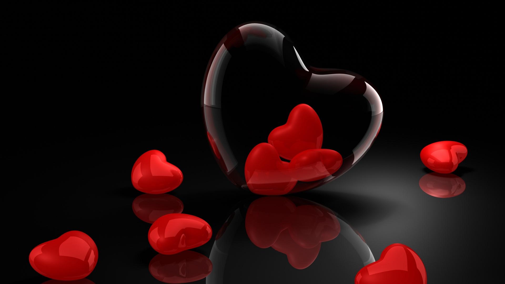 1920x1080 Download Wallpaper 1920x1080 heart, glass, 3D, reflection Full HD 1080p HD Background