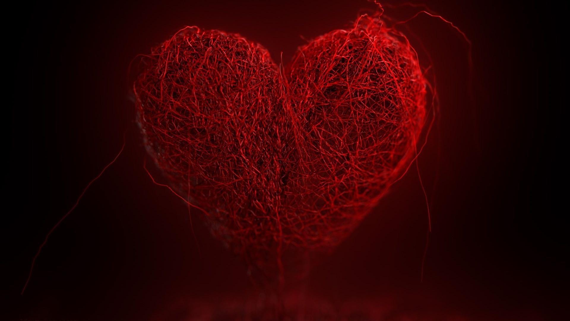 1920x1080 Download Wallpaper 1920x1080 heart, thread, background, dark Full HD 1080p HD Background