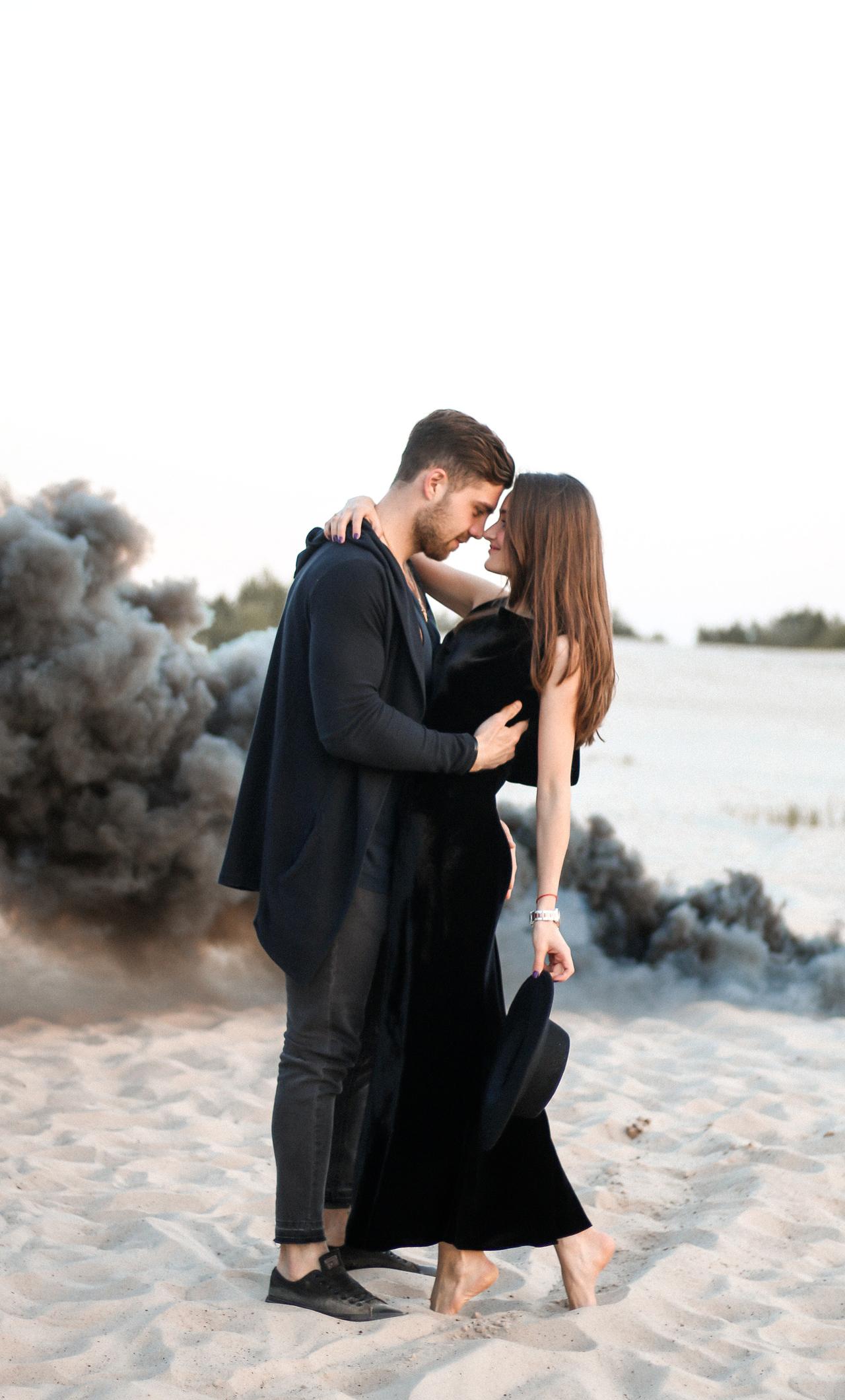 1280x2120 Cute Couple Black Clothing Beach Side iPhone HD 4k Wallpaper, Image, Background, Photo and Picture
