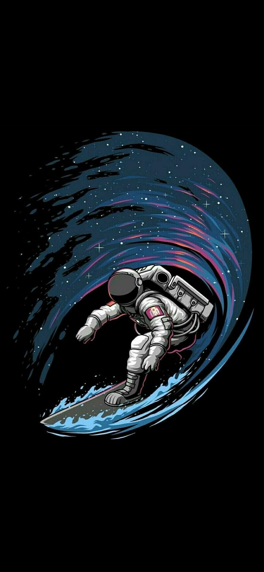 1080x2340 Astronaut Surfing in Space iPhone Wallpaper Full HD 1080×2340