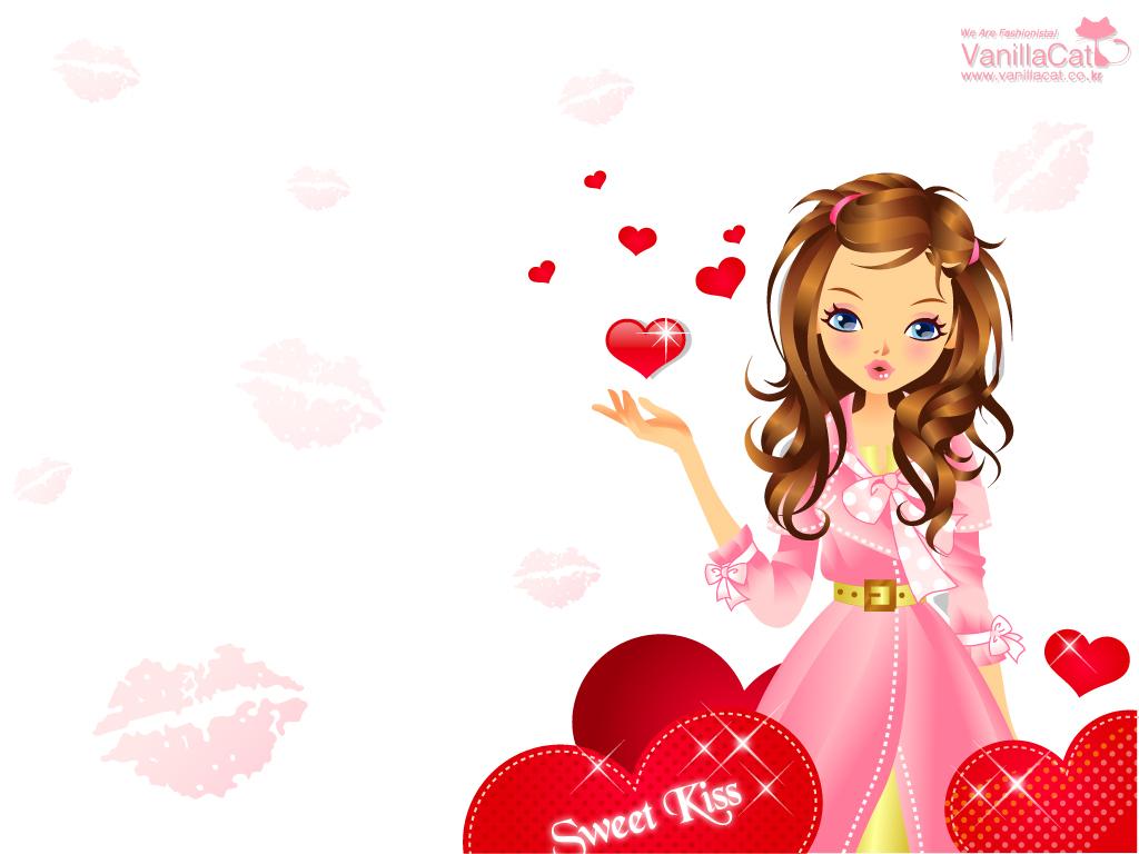 1024x768 Korean Cartoon illustrations ， Vanilla Cat and Lovely Girls 1024x768 NO.29 Desktop Wallpaper
