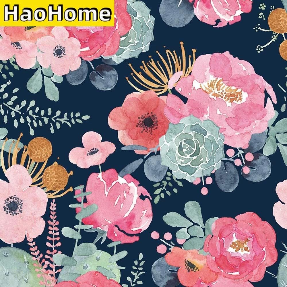 1000x1000 Haohome Peel And Stick Modern Floral Wallpaper Pink Green Navy Blue Orange Vinyl Self Adhesive Contact Paper Home Decor