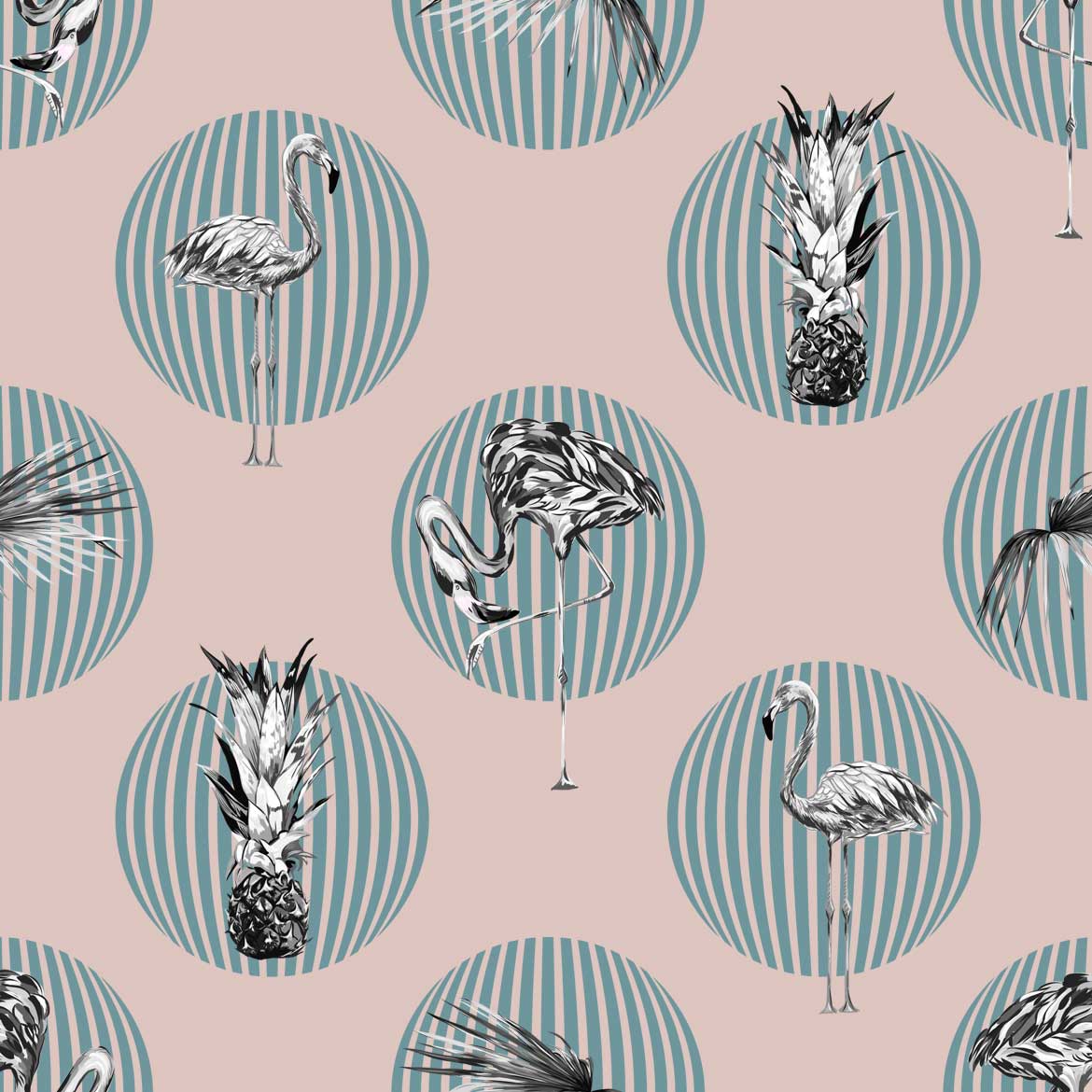 1170x1170 Pink & Blue Funky Flamingo Tropical Wallpaper