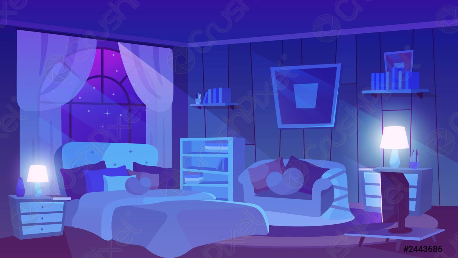 1500x844 Classic bedroom flat vector illustration Luxury estate interior with trendy