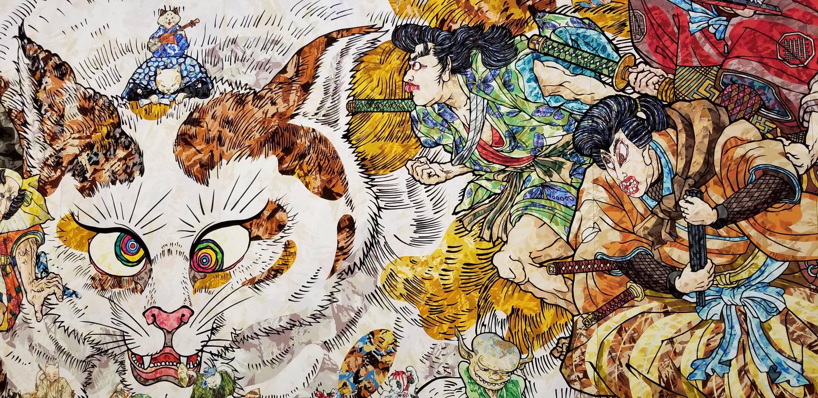 2822x1372 Japanese modern art, insane cat