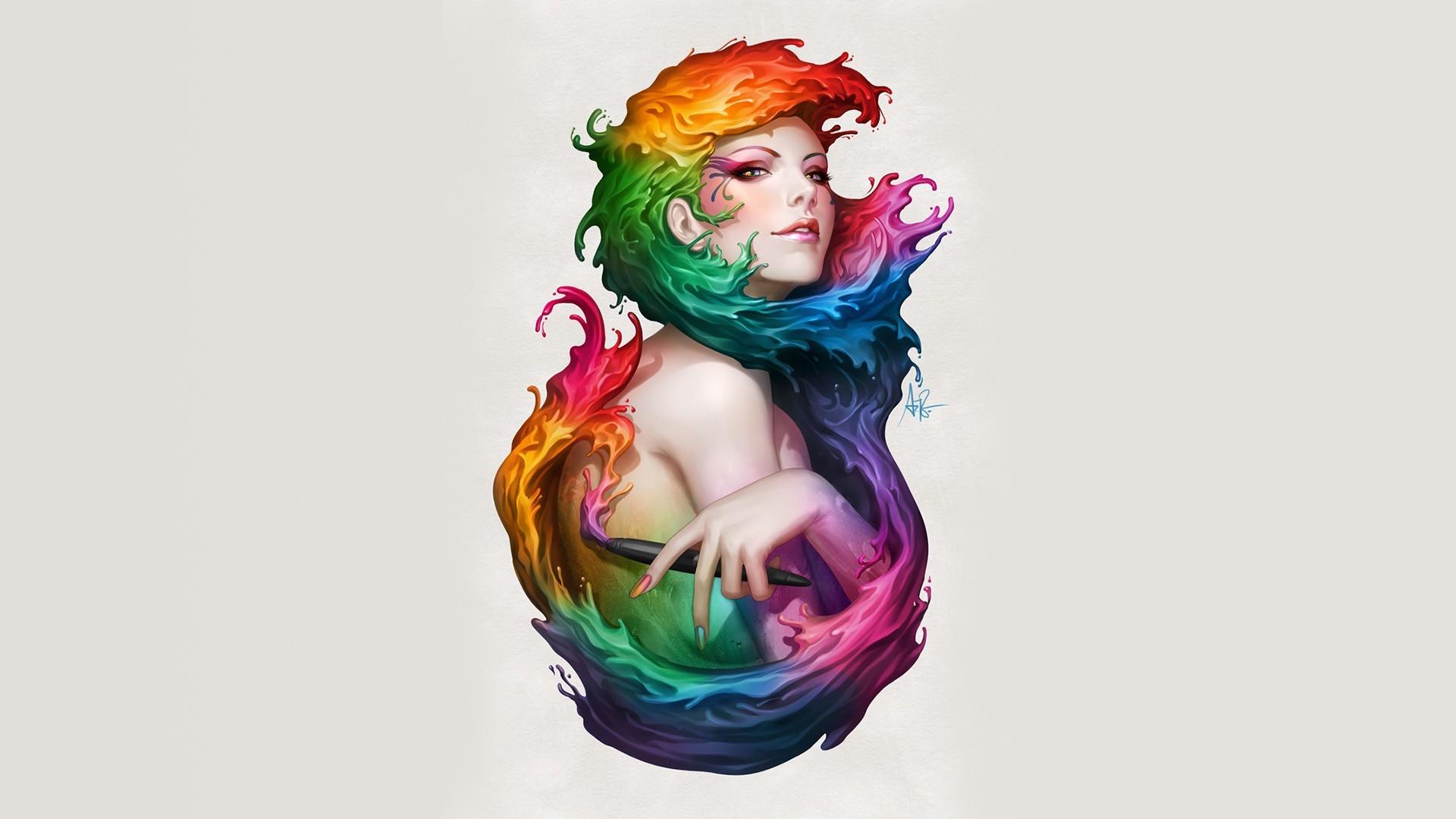 1920x1080 Girl paint color art drawing wallpaperx1080
