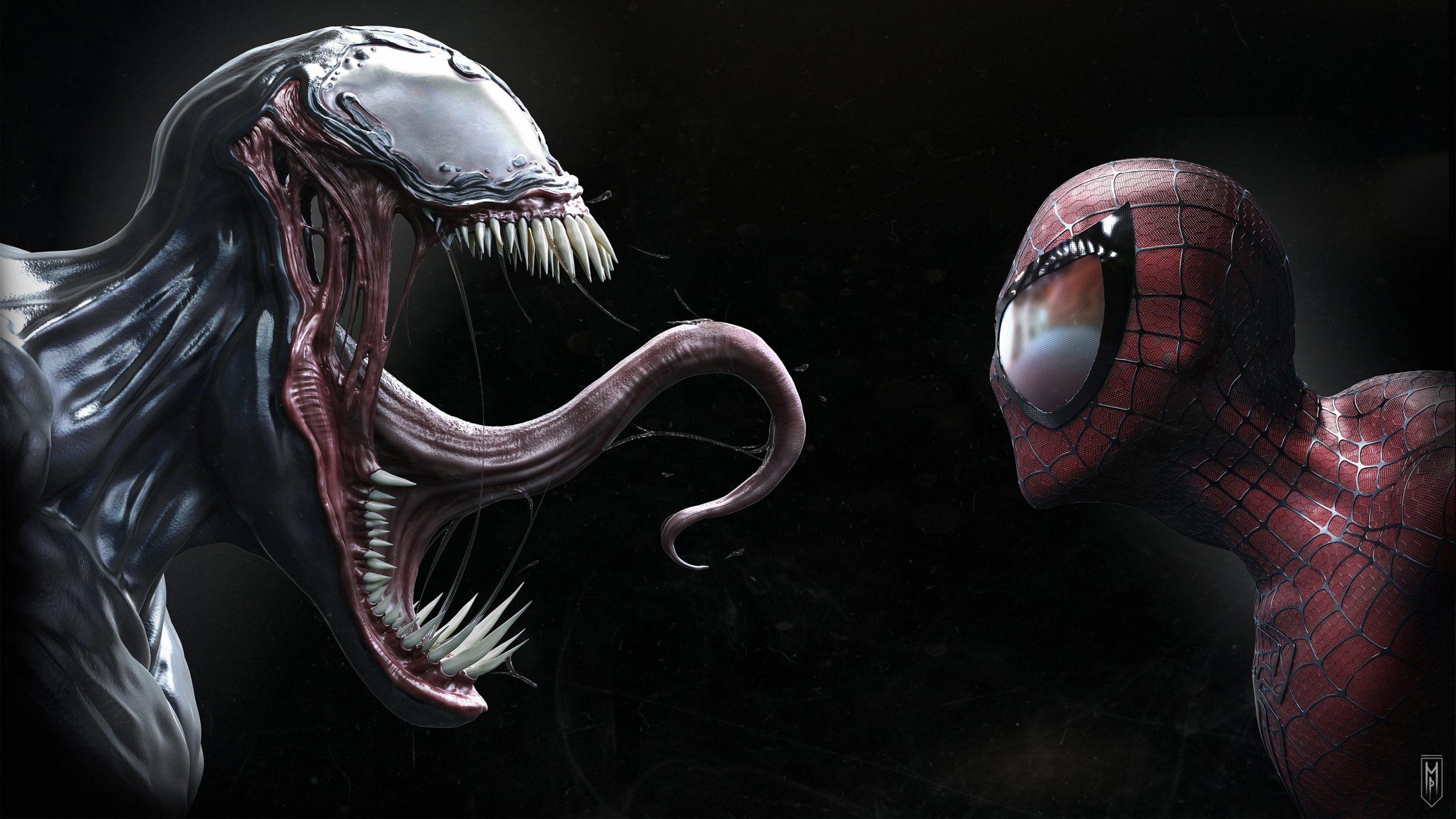 2560x1440 Marvel Spider Man And Venom Wallpaper, Symbiote, Simple Background
