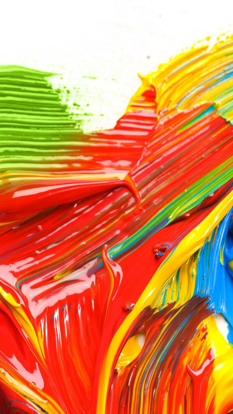 938x1668 Wallpaper Paint, Strokes, Multi Colored, White Background Paint Brush Stroke