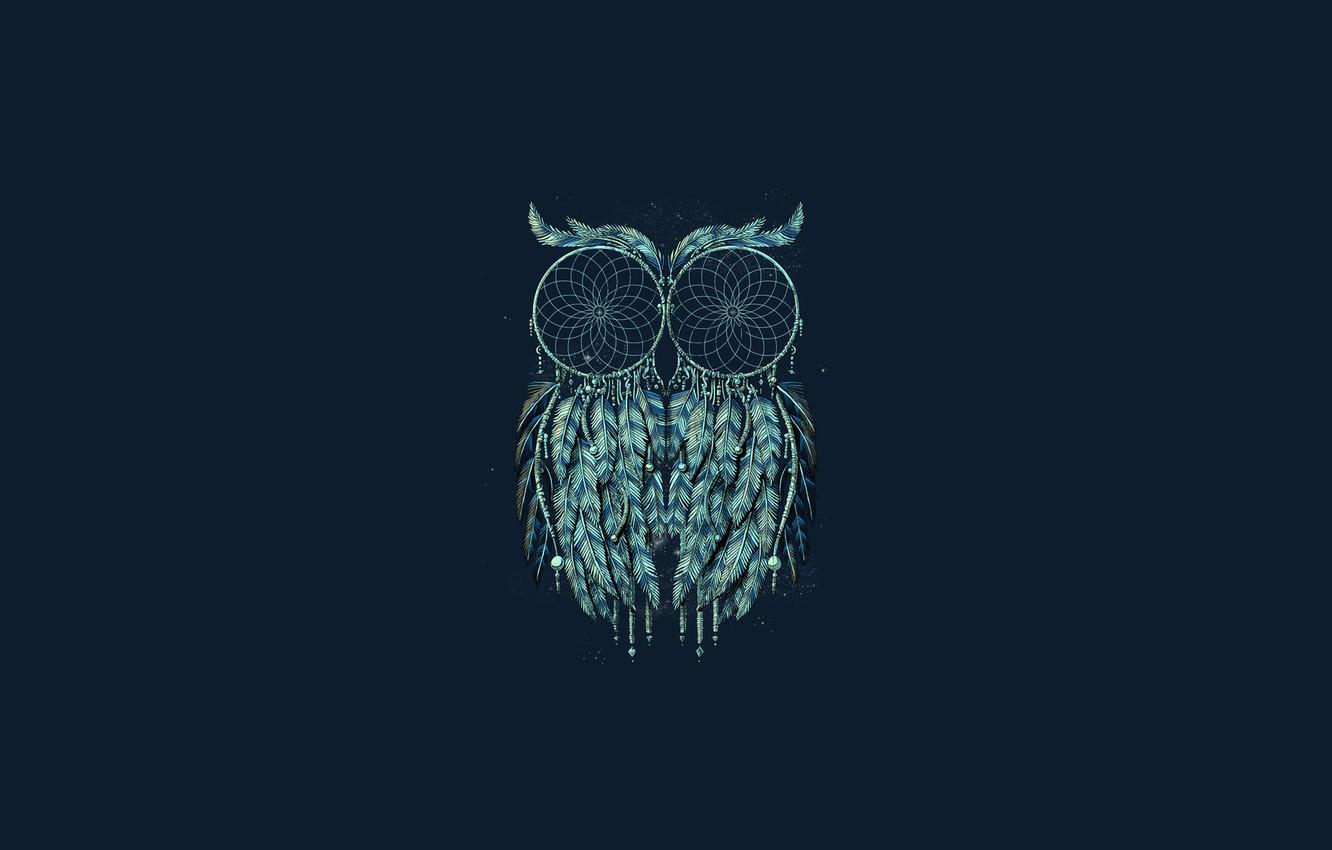 1332x850 Wallpaper owl, minimalism, blue background, owl, Dreamcatcher, dreamcatcher image for desktop, section минимализм
