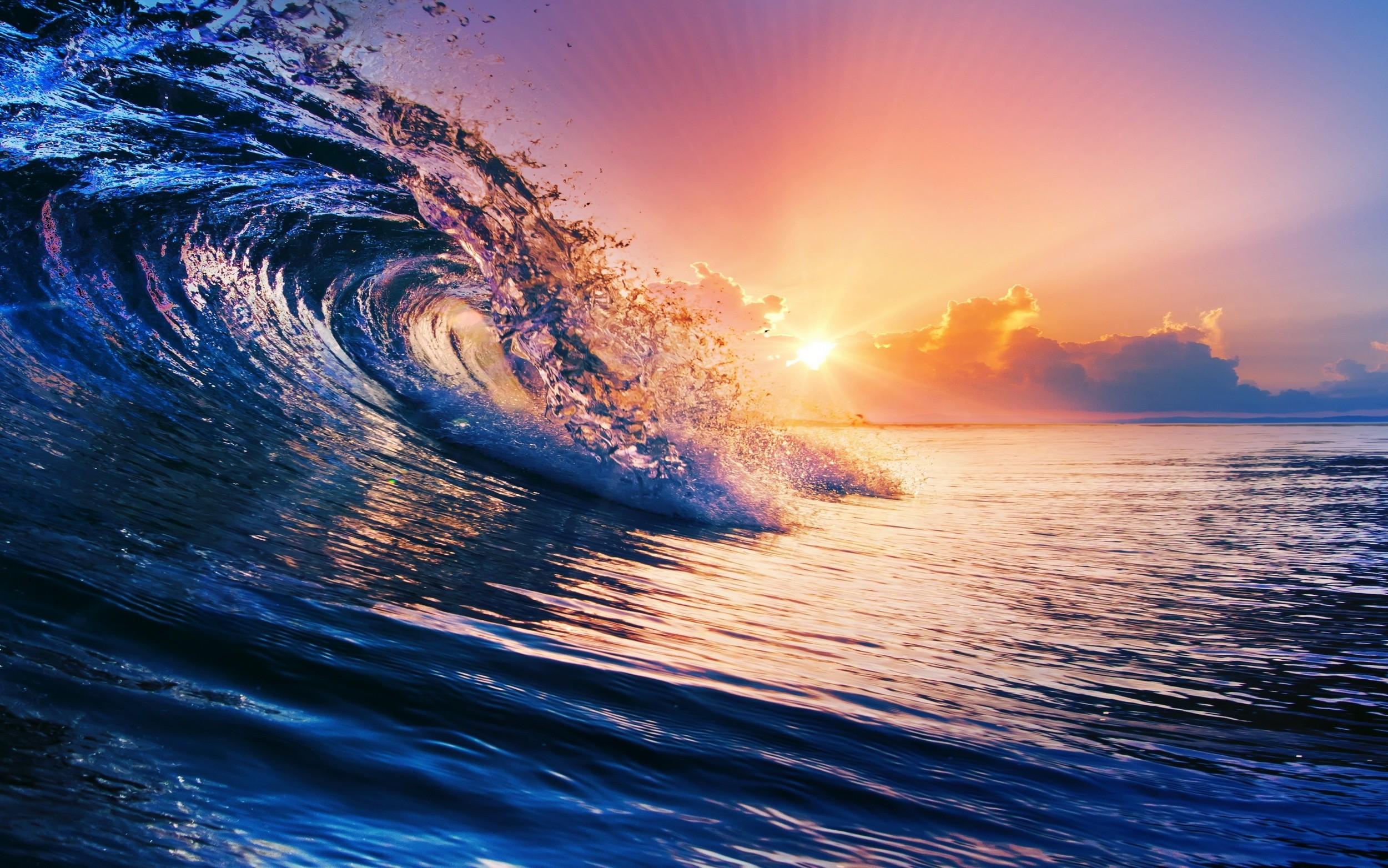 2500x1563 nature sunset sea waves clouds water colorful wallpaper