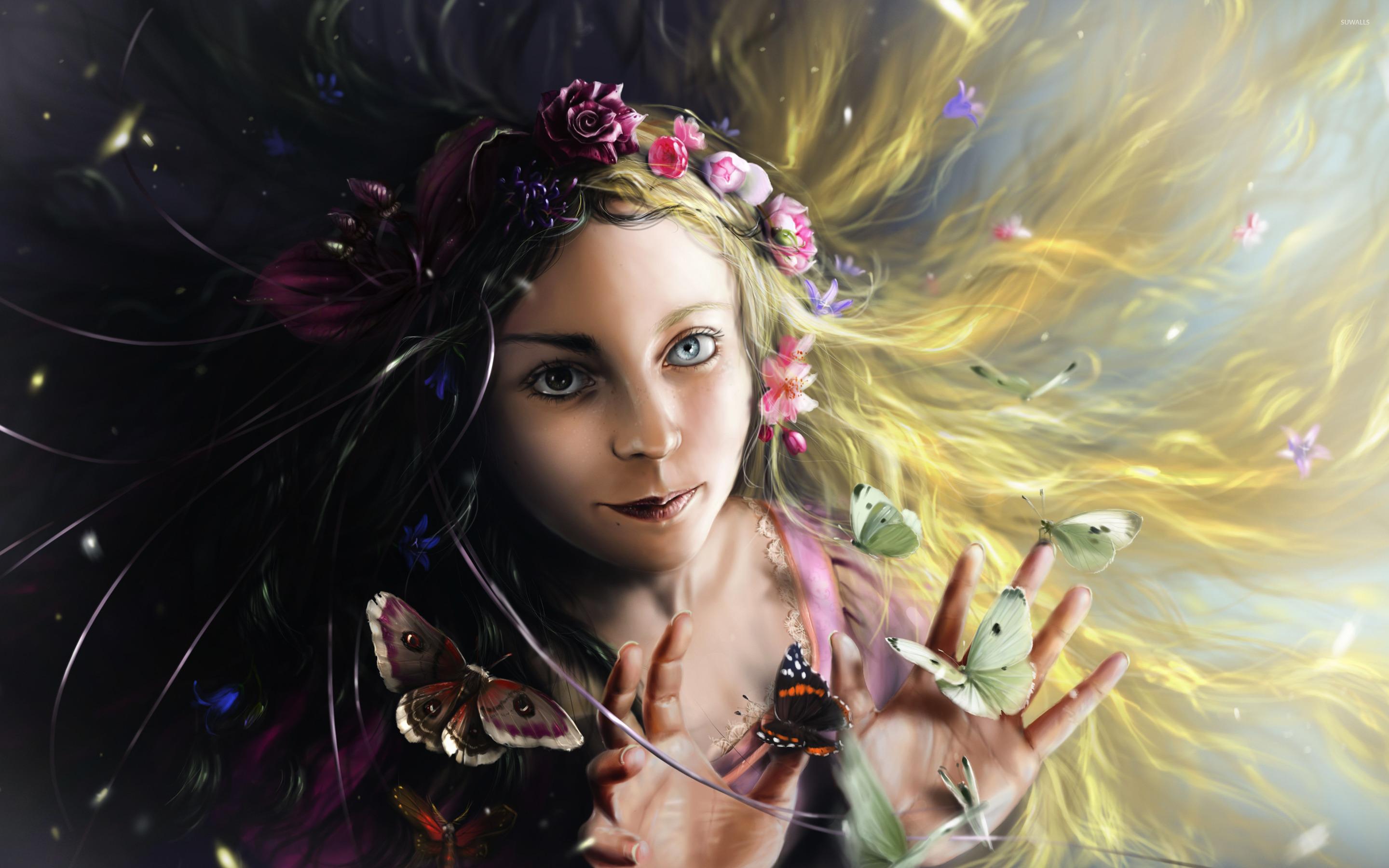 2880x1800 Nymph surrounded by butterflies wallpaper wallpaper