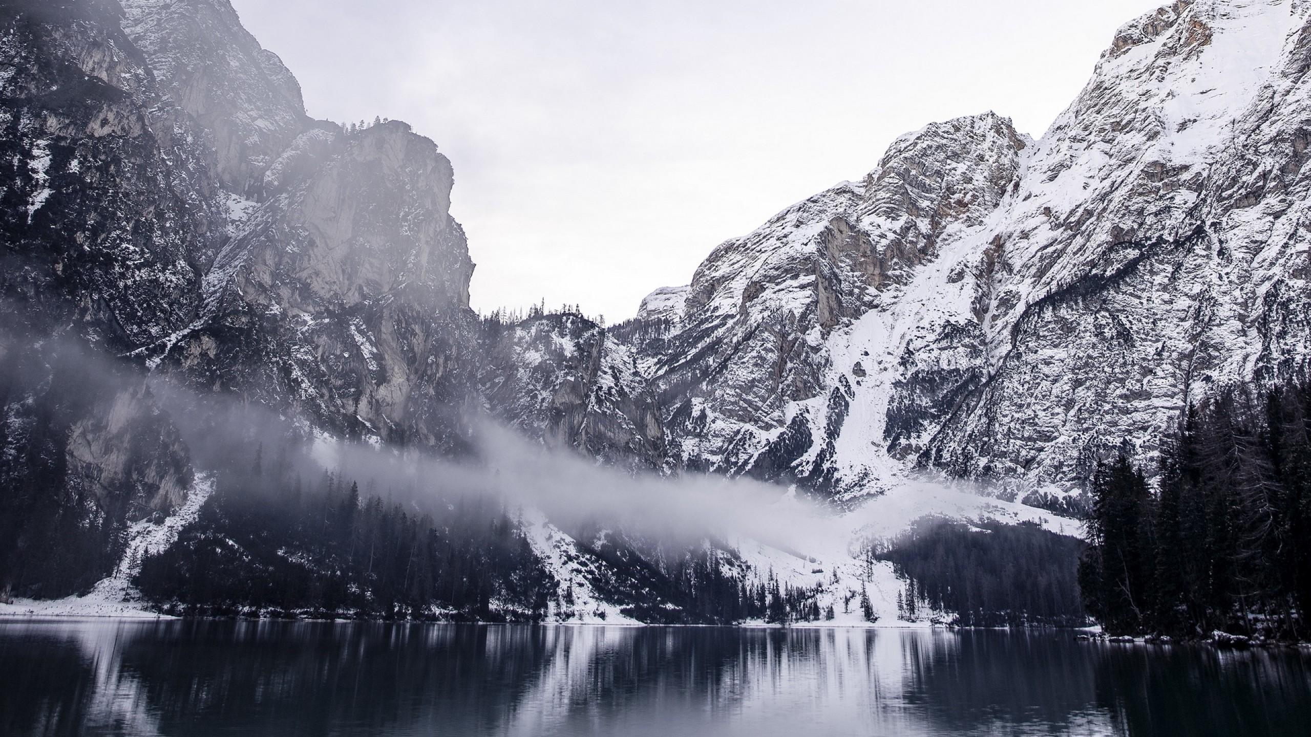 2560x1440 Frozen lake surrounded by mountains HD Wallpaper Youtube Cover Photo