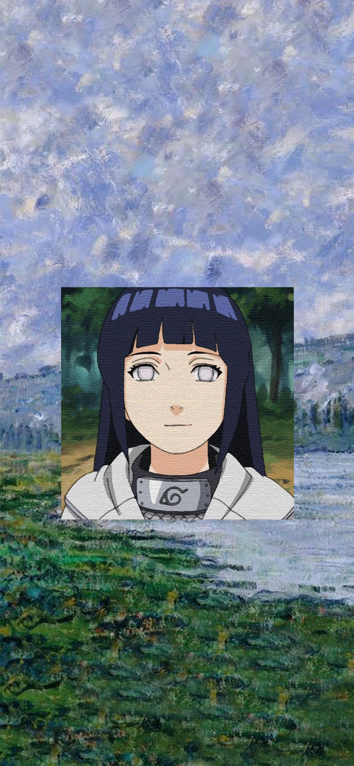 1125x2436 Hinata Wallpaper With A Impressionist Ish Style, The Background Is A Monet Painting: Naruto