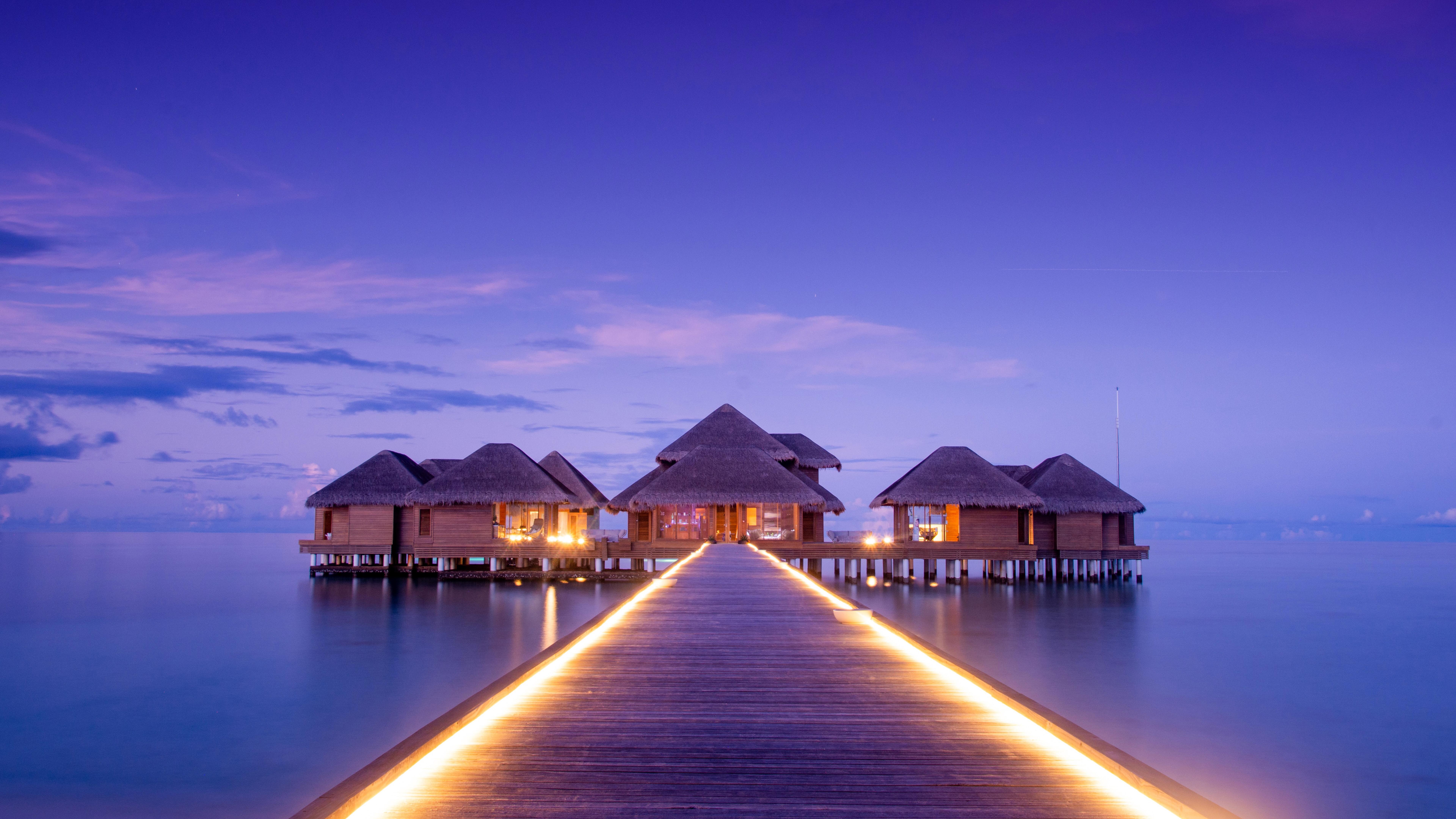 7680x4320 Beach, Resort, Hut, Dock, Bridge, Ocean, Scenery, 8K wallpaper. Mocah HD Wallpaper