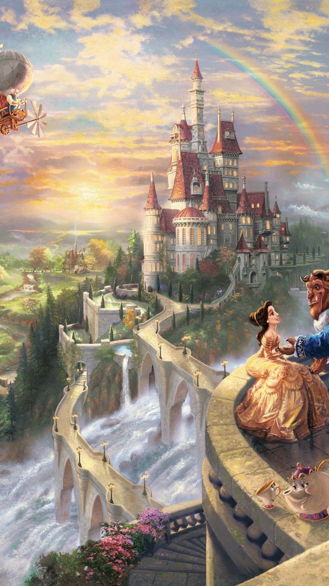 1080x1920 Beauty And The Beast S6 Wallpaper. Thomas kinkade disney paintings, Disney paintings, Kinkade disney