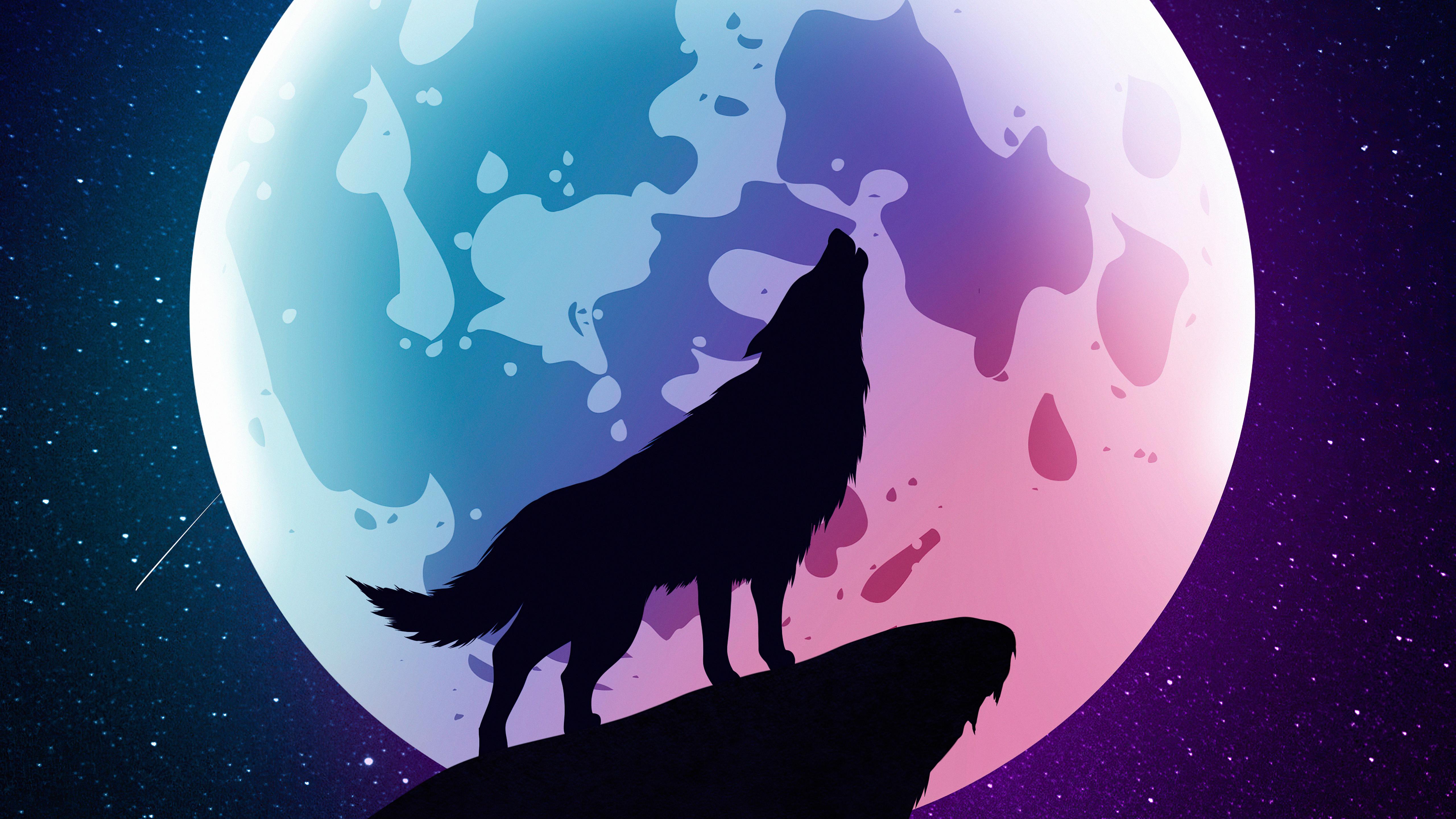5120x2880 Wallpaper 4k Wolf Howling Moon Night Minimal 4k Wallpaper