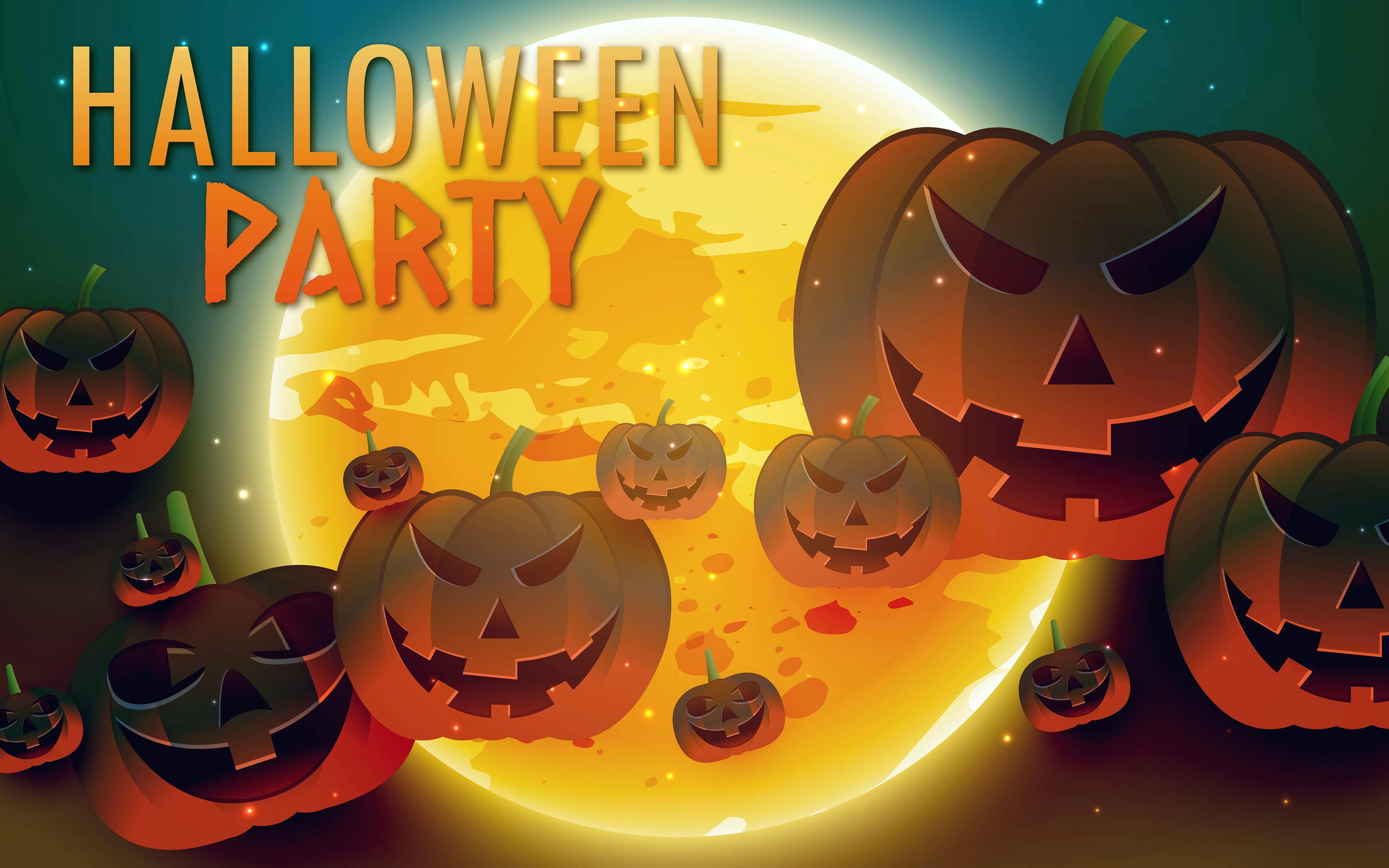 3840x2400 Download wallpaper Happy Halloween, 4k, moon, Halloween castle, abstract art, pumpkins, Halloween for desktop with resolution 3840x2400. High Quality HD picture wallpaper