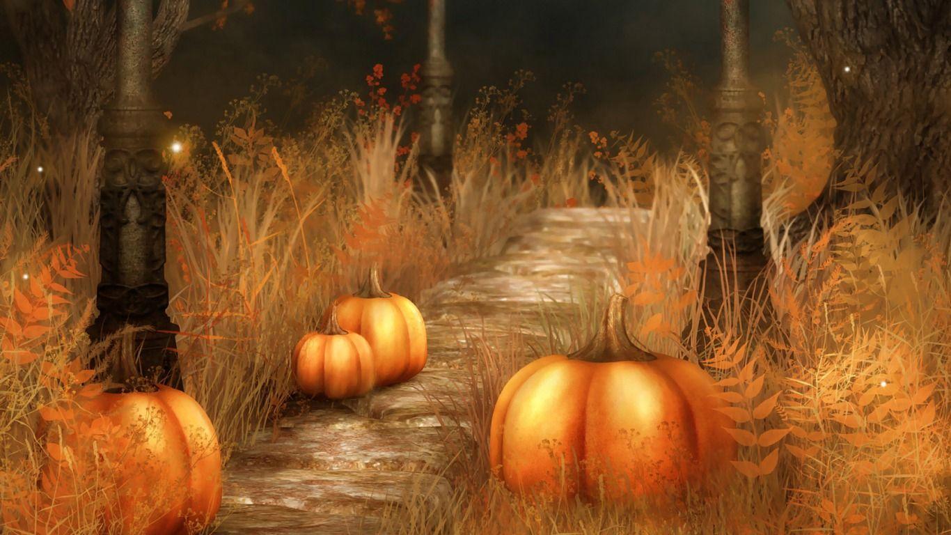 1366x768 Pumpkin Path Nexus Wallpaper. Free halloween wallpaper, Halloween desktop wallpaper, Pumpkin wallpaper