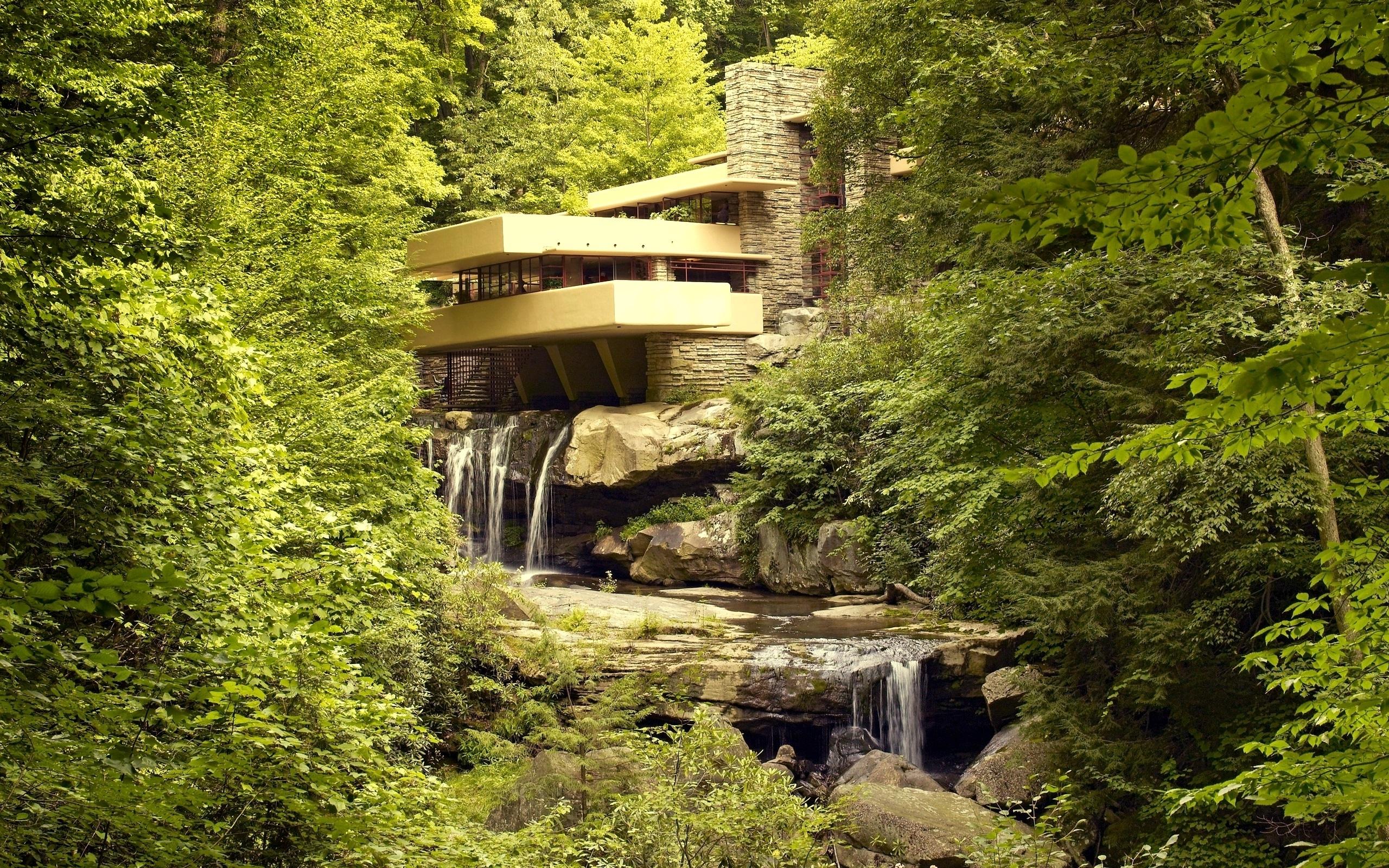 2560x1600 river, Architecture, Frank Lloyd Wright, Waterfall Wallpaper HD / Desktop and Mobile Background