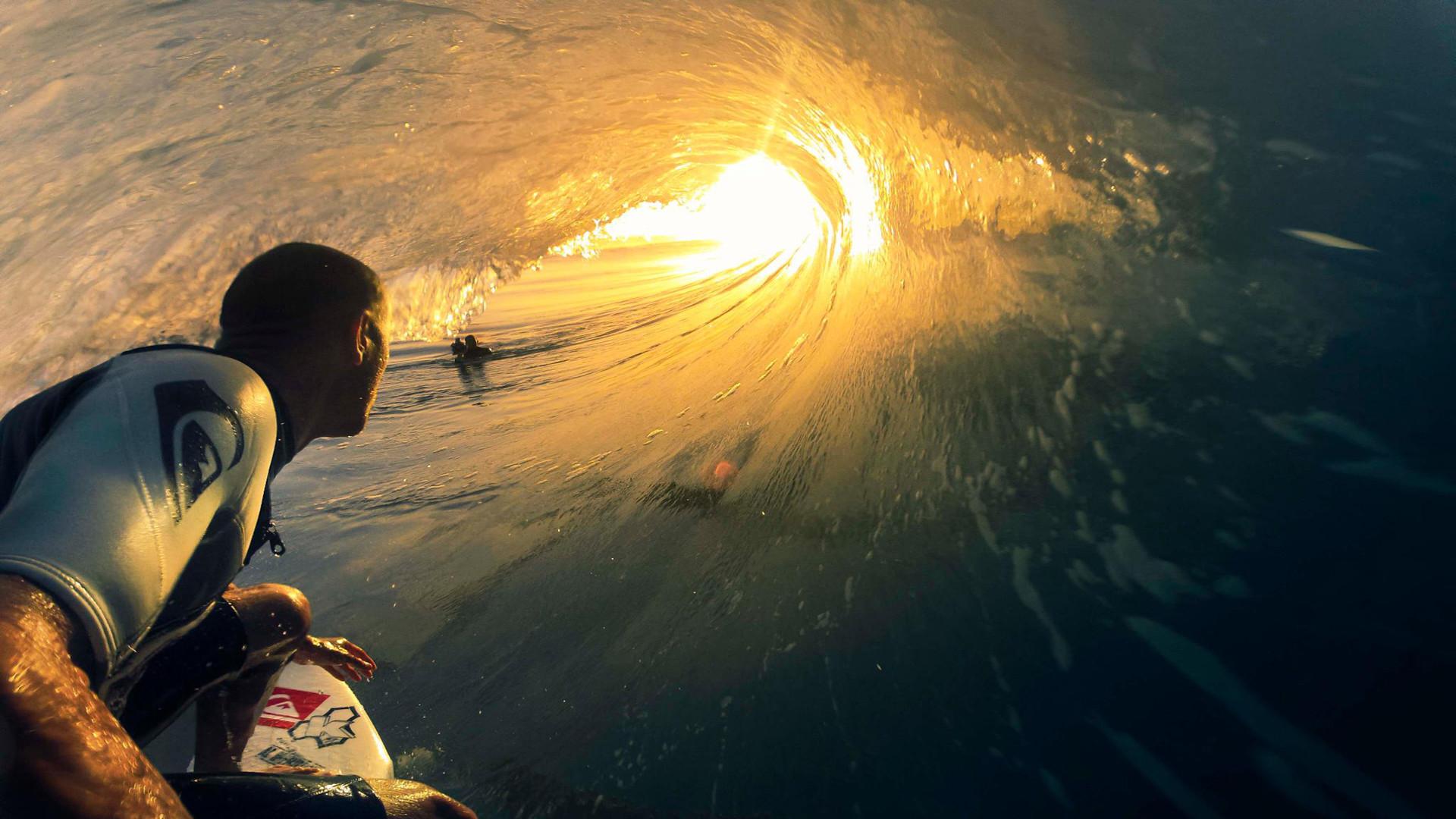 1920x1080 Surfer Surfing Wave Ocean Sunset Sunlight wallpaperx1080
