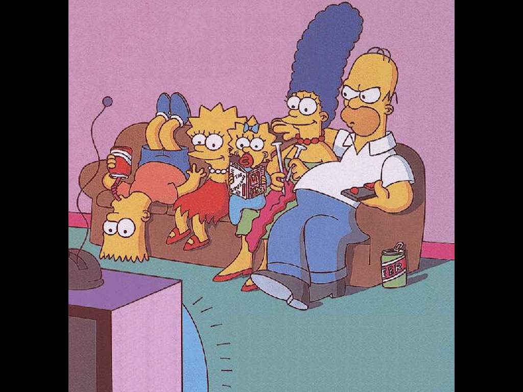 1024x768 My Free Wallpaper Wallpaper : Simpsons Family Watching TV