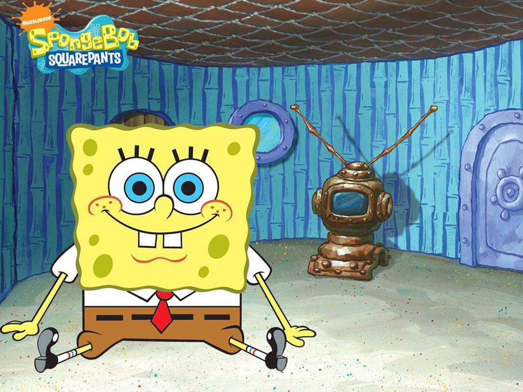 1024x768 Cute Spongebob Wallpaper: Watching TV Spongebob Wallpaper